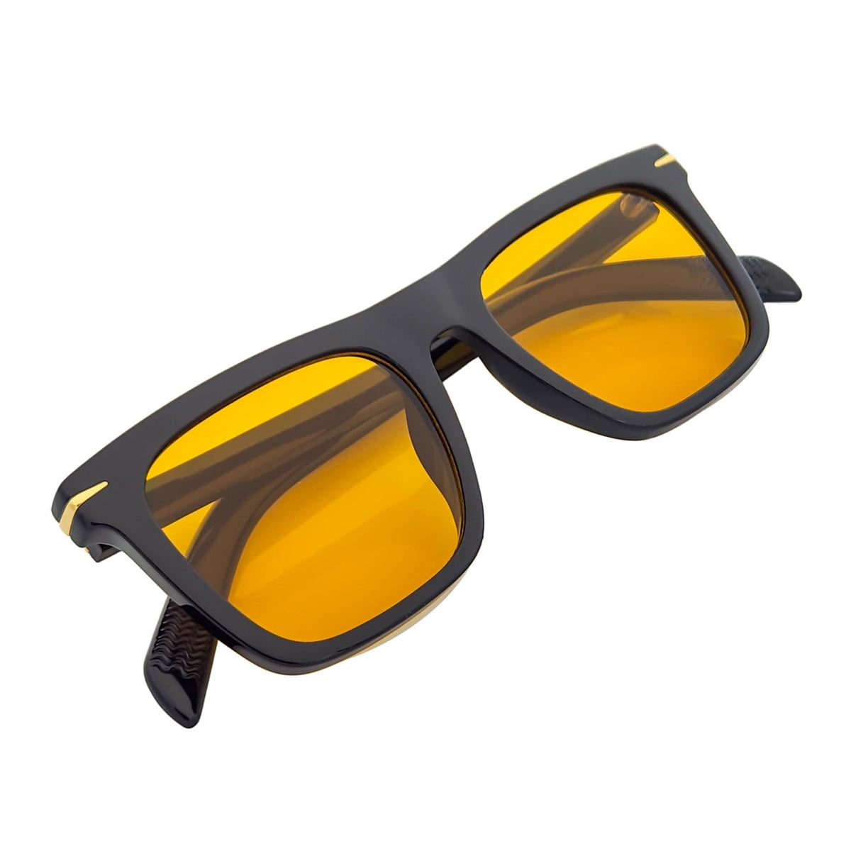 OXFORD - Square Horn Rimmed Sunglasses Metal Accent Black Yellow Tint