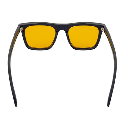 OXFORD - Square Horn Rimmed Sunglasses Metal Accent Black Yellow Tint