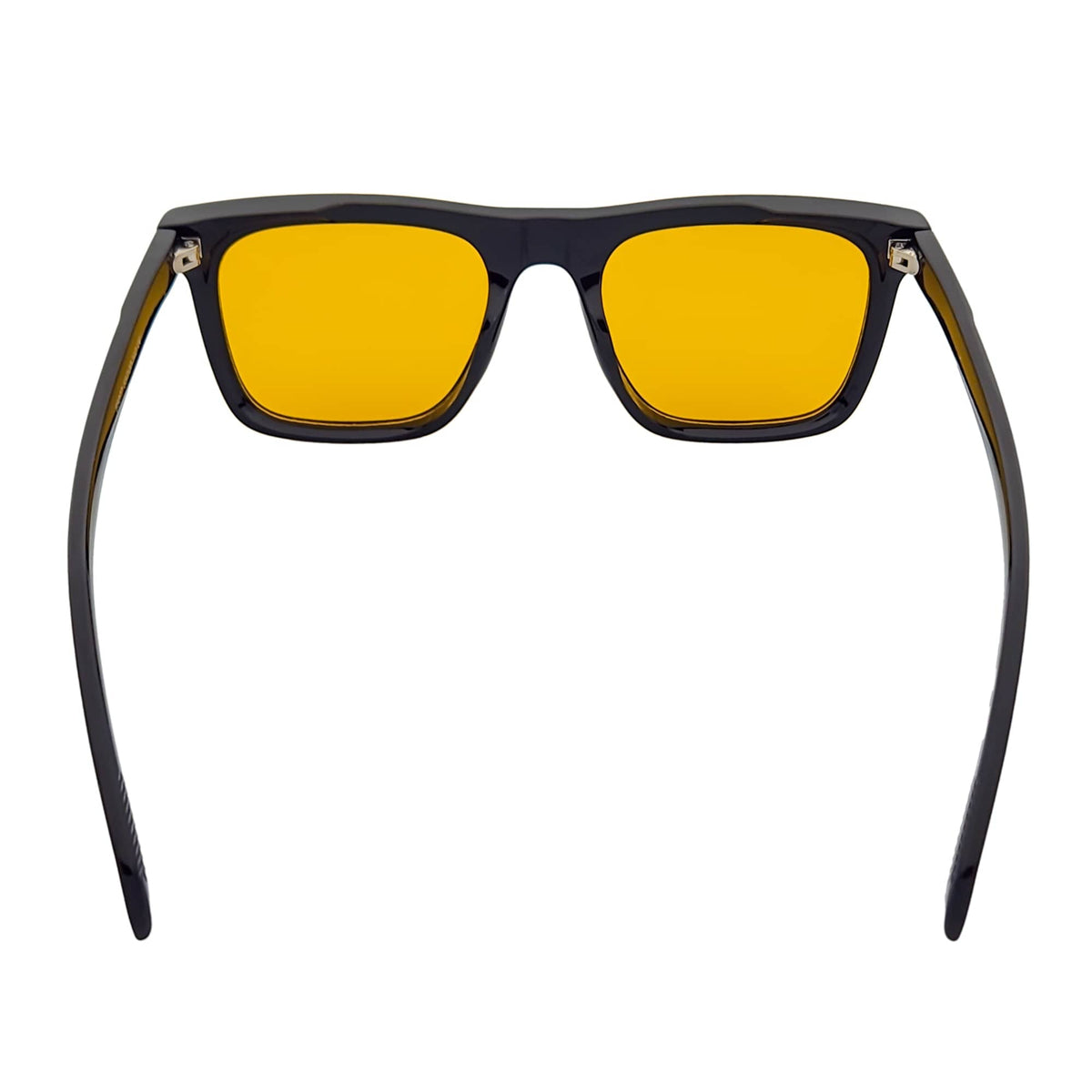 OXFORD - Square Horn Rimmed Sunglasses Metal Accent Black Yellow Tint