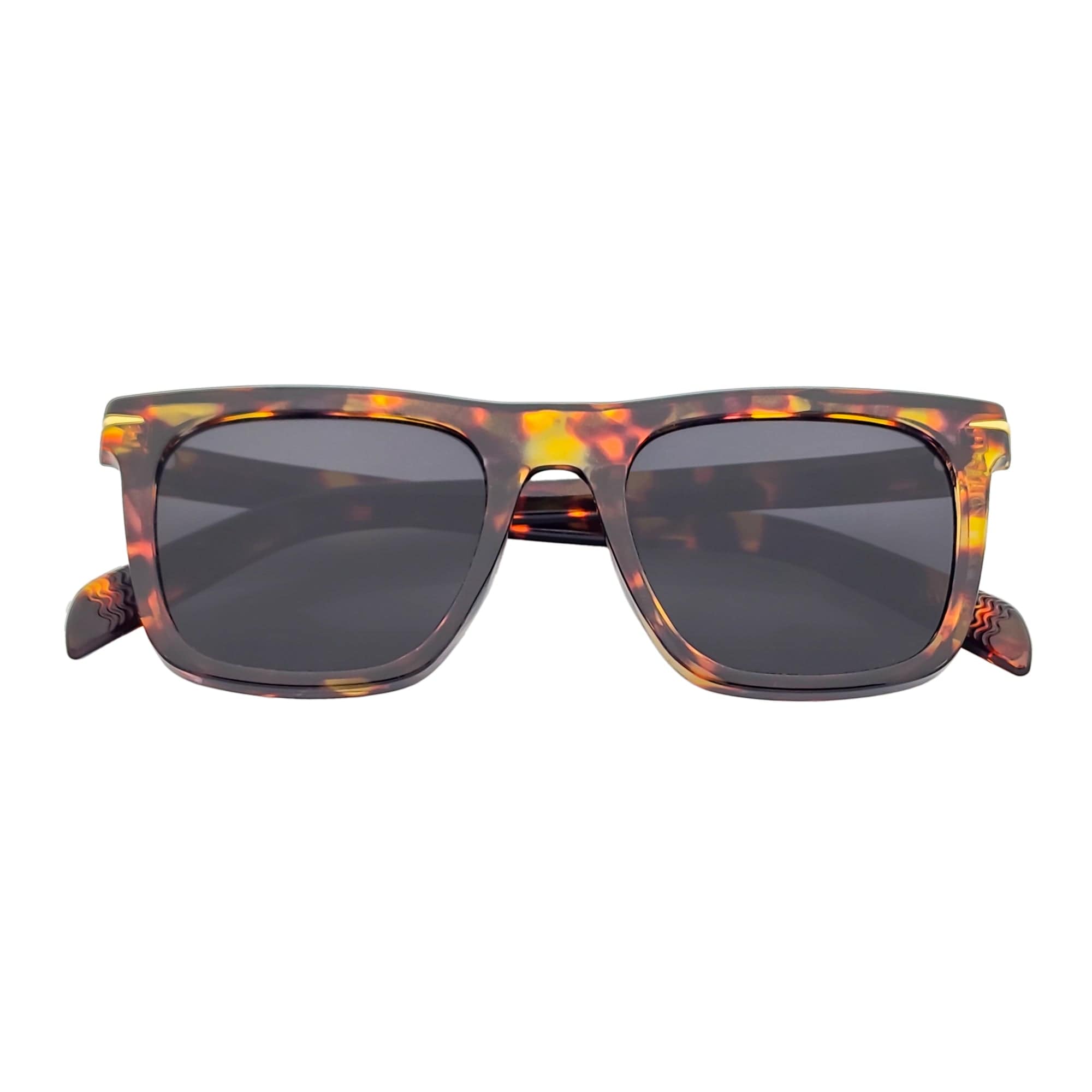 OXFORD - Square Horn Rimmed Sunglasses Metal Accent Tortoise Shell Smoke