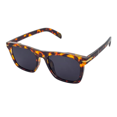 OXFORD - Square Horn Rimmed Sunglasses Metal Accent Tortoise Shell Smoke
