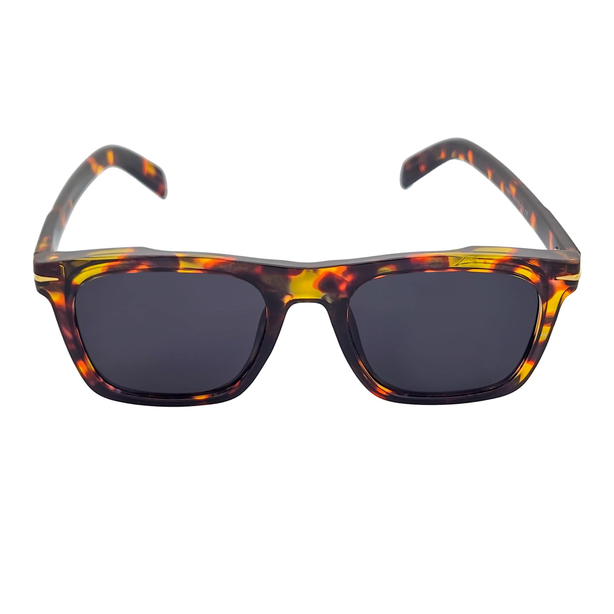 OXFORD - Square Horn Rimmed Sunglasses Metal Accent Tortoise Shell Smoke