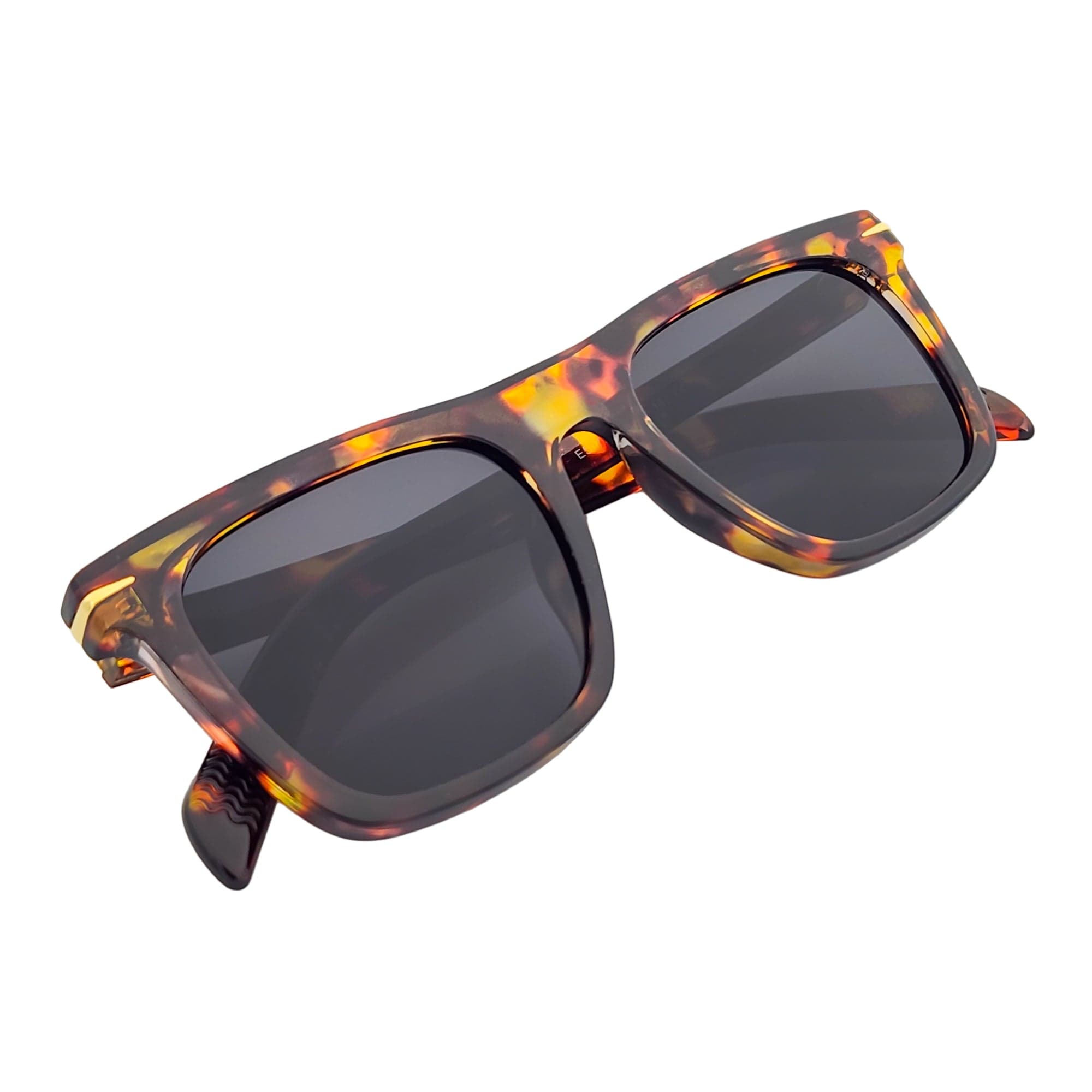 OXFORD - Square Horn Rimmed Sunglasses Metal Accent Tortoise Shell Smoke