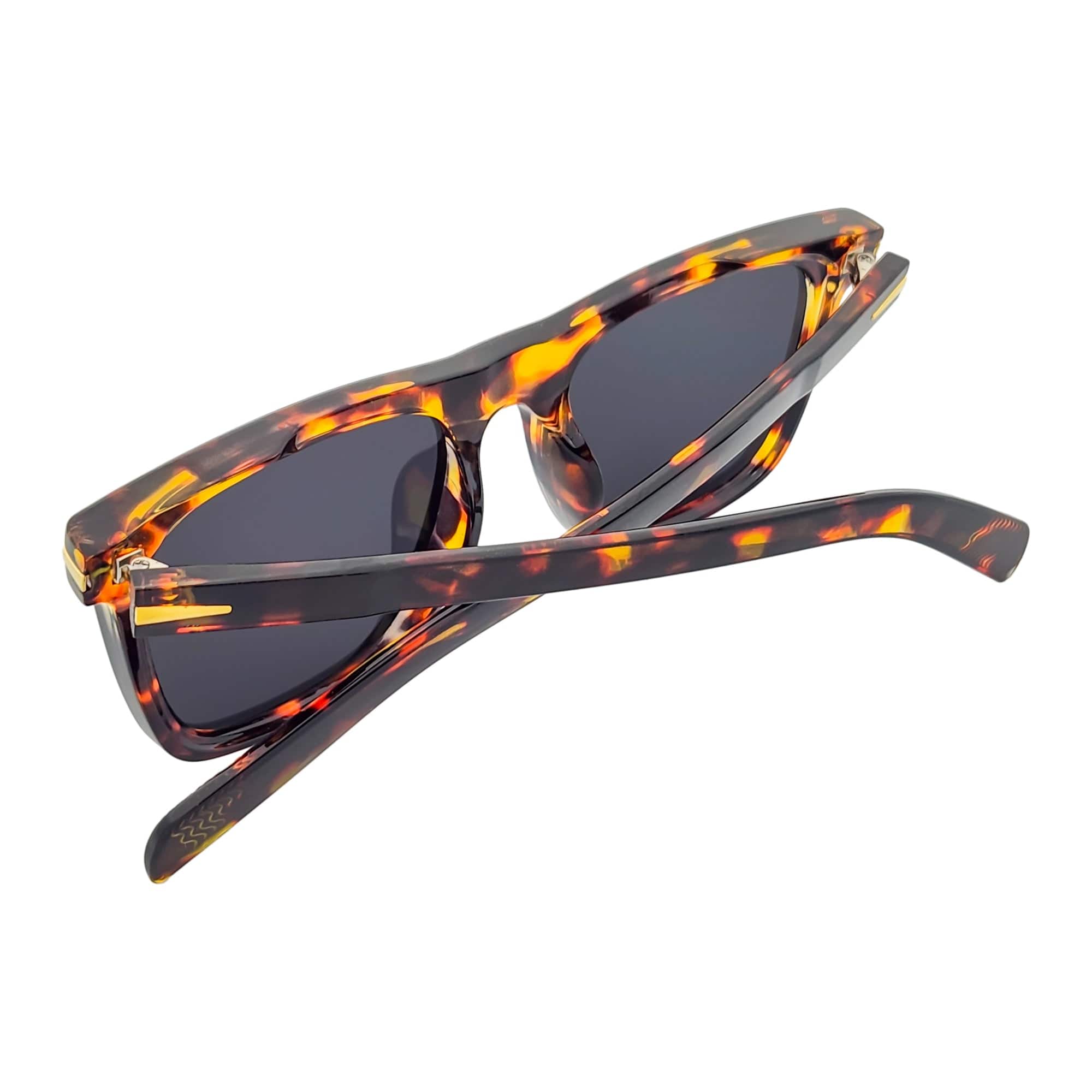 OXFORD - Square Horn Rimmed Sunglasses Metal Accent Tortoise Shell Smoke