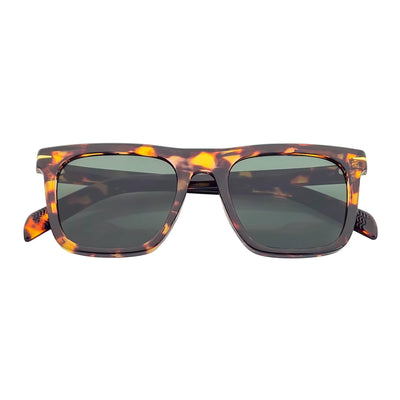 OXFORD - Square Horn Rimmed Sunglasses Metal Accent Tortoise Shell Green Tint