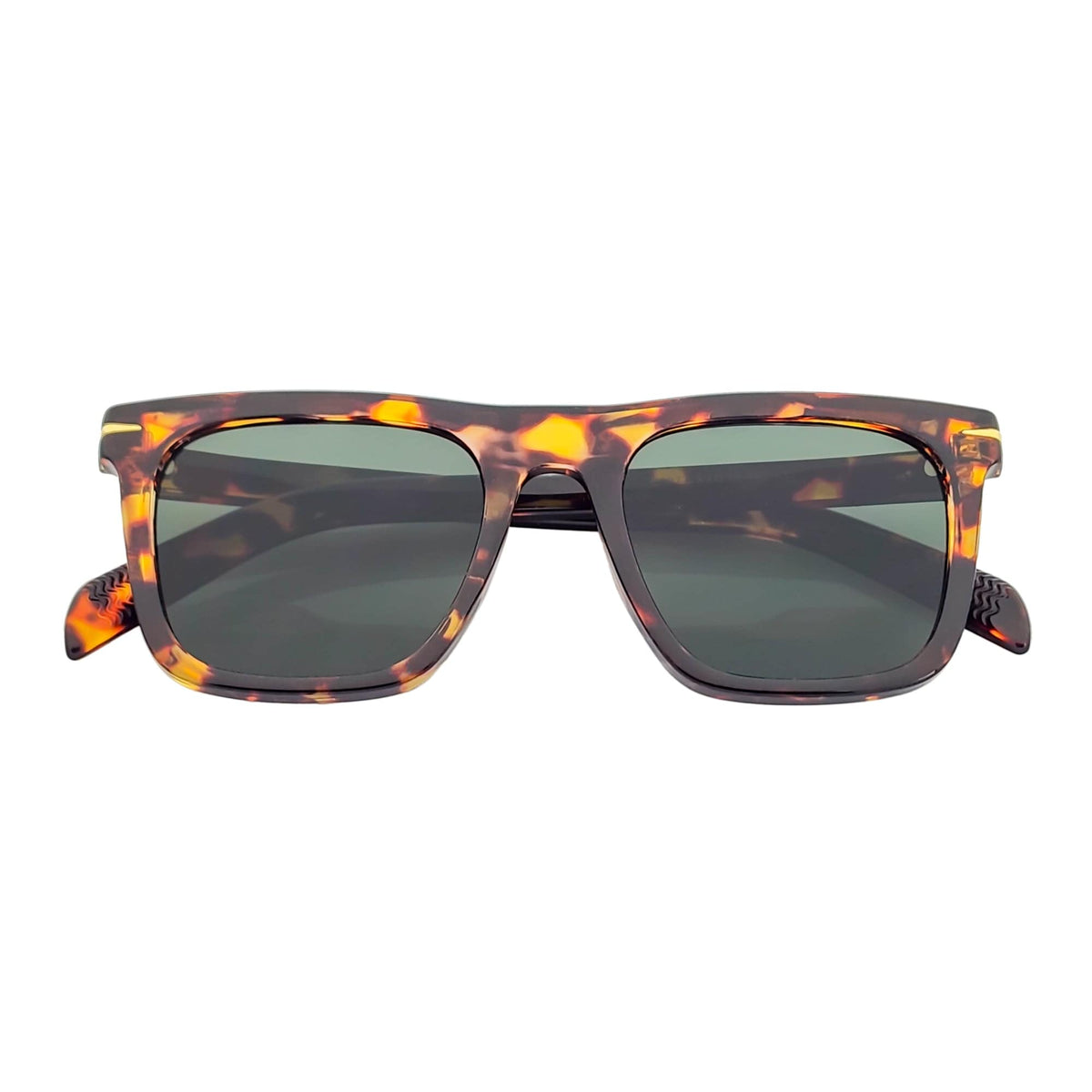 OXFORD - Square Horn Rimmed Sunglasses Metal Accent Tortoise Shell Green Tint