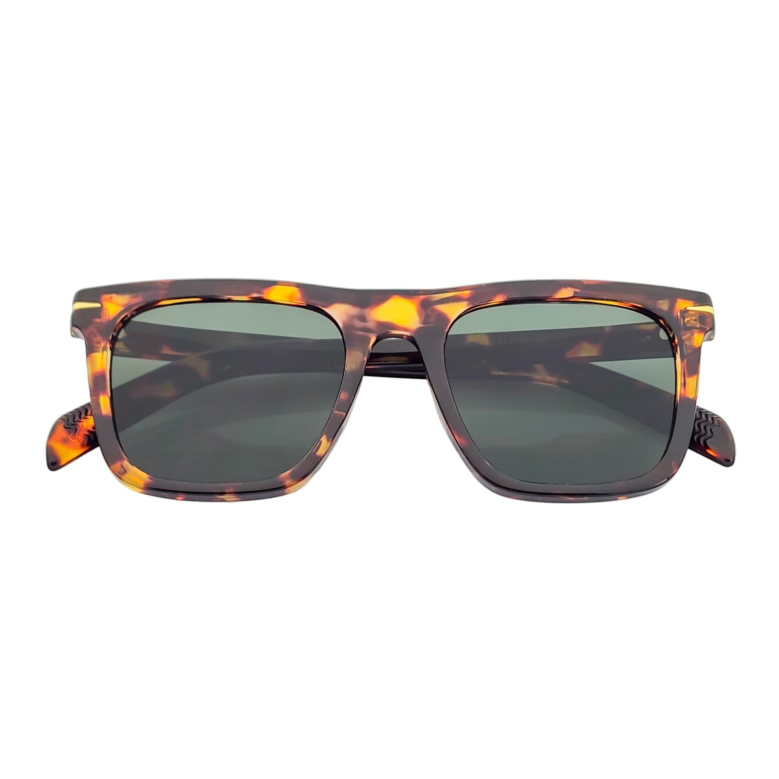 OXFORD - Square Horn Rimmed Sunglasses Metal Accent Tortoise Shell Green Tint