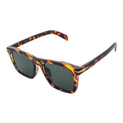 OXFORD - Square Horn Rimmed Sunglasses Metal Accent Tortoise Shell Green Tint
