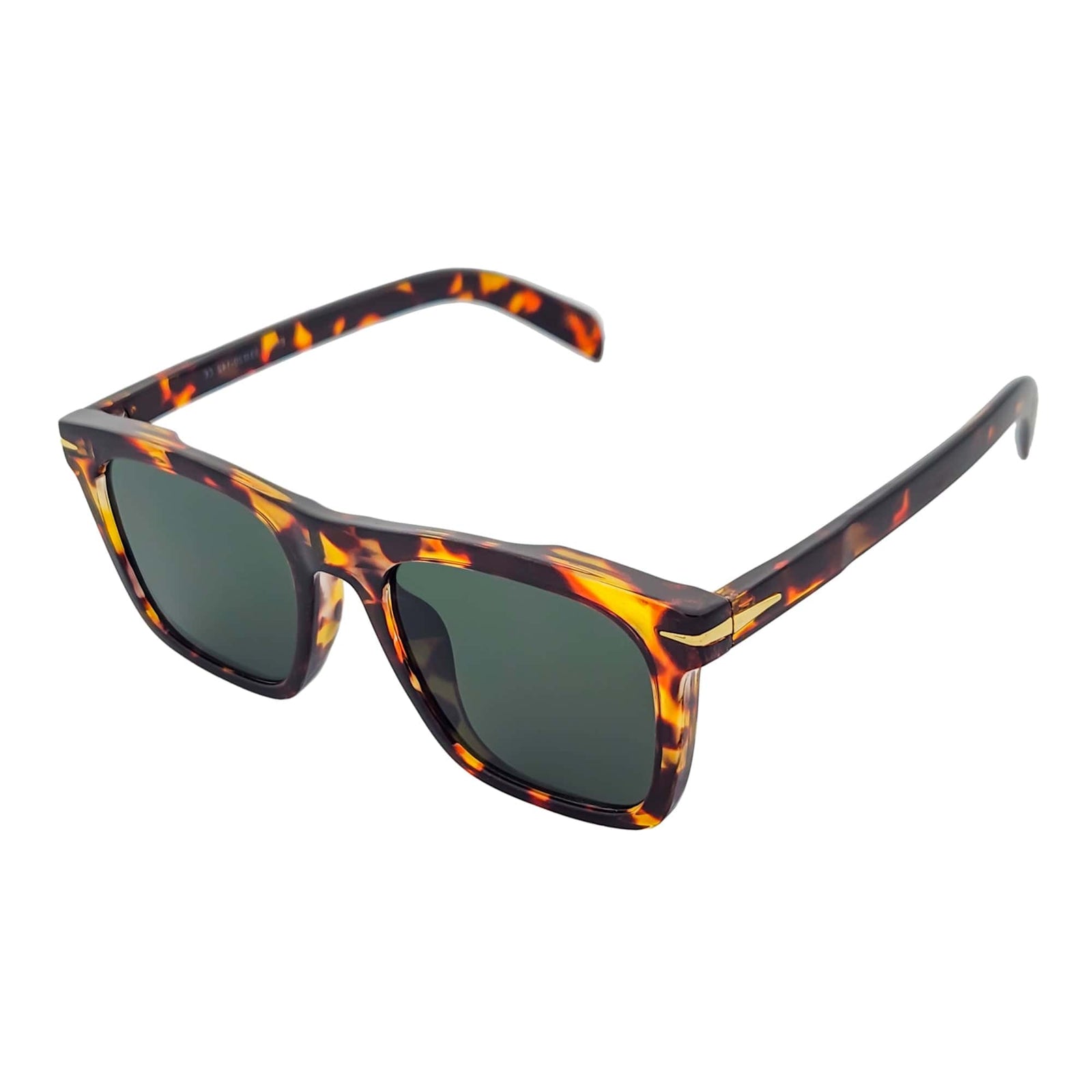 OXFORD - Square Horn Rimmed Sunglasses Metal Accent Tortoise Shell Green Tint