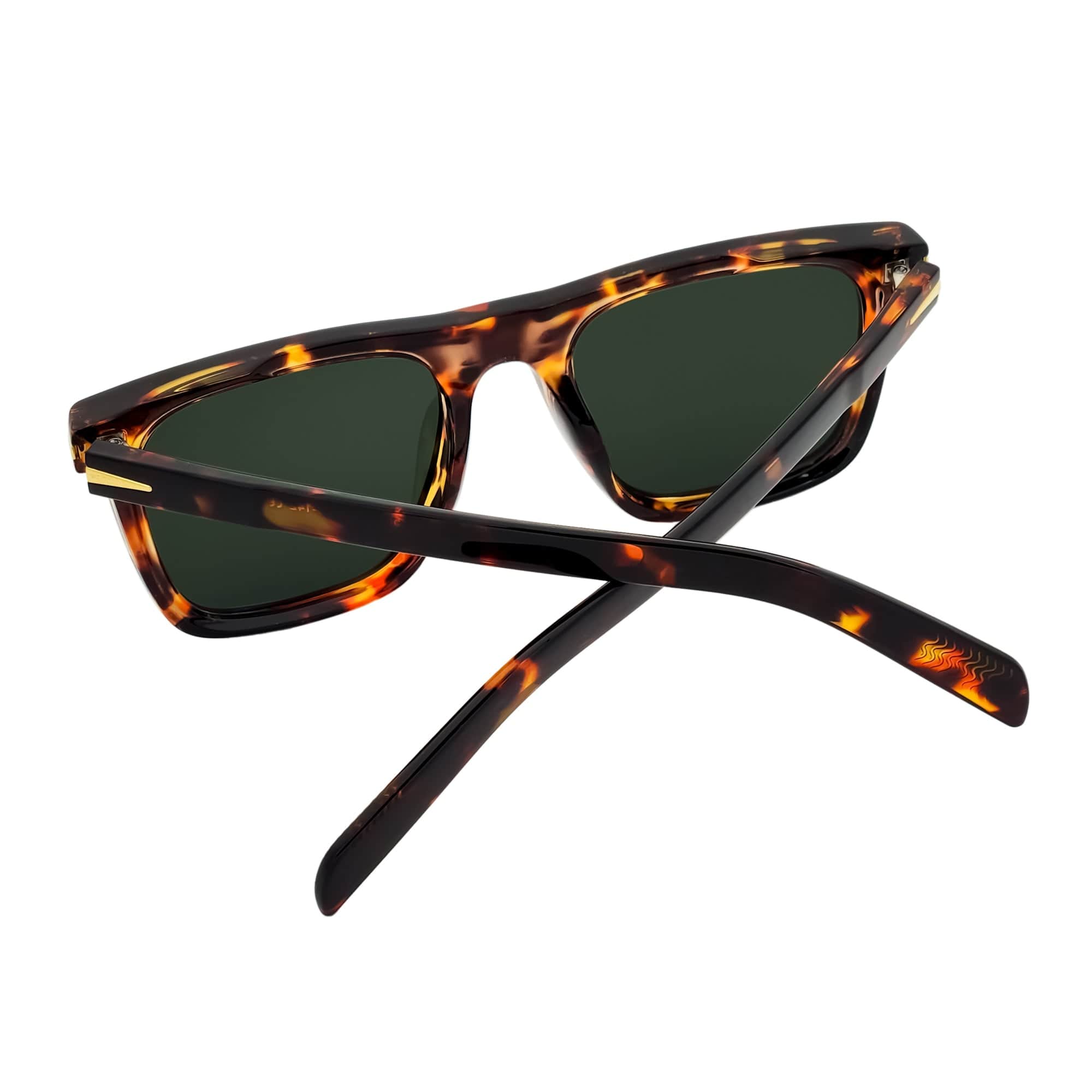 OXFORD - Square Horn Rimmed Sunglasses Metal Accent Tortoise Shell Green Tint