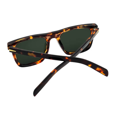 OXFORD - Square Horn Rimmed Sunglasses Metal Accent Tortoise Shell Green Tint