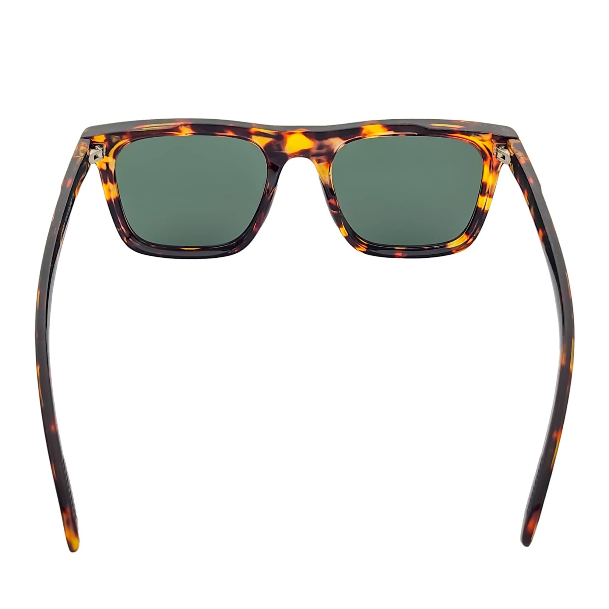 OXFORD - Square Horn Rimmed Sunglasses Metal Accent Tortoise Shell Green Tint