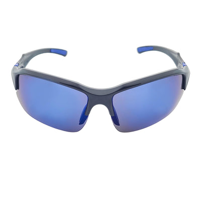 PACIFIC - Polarized Rimless Half Frame Sports Wraparound Sunglasses Gloss Black Blue Mirror