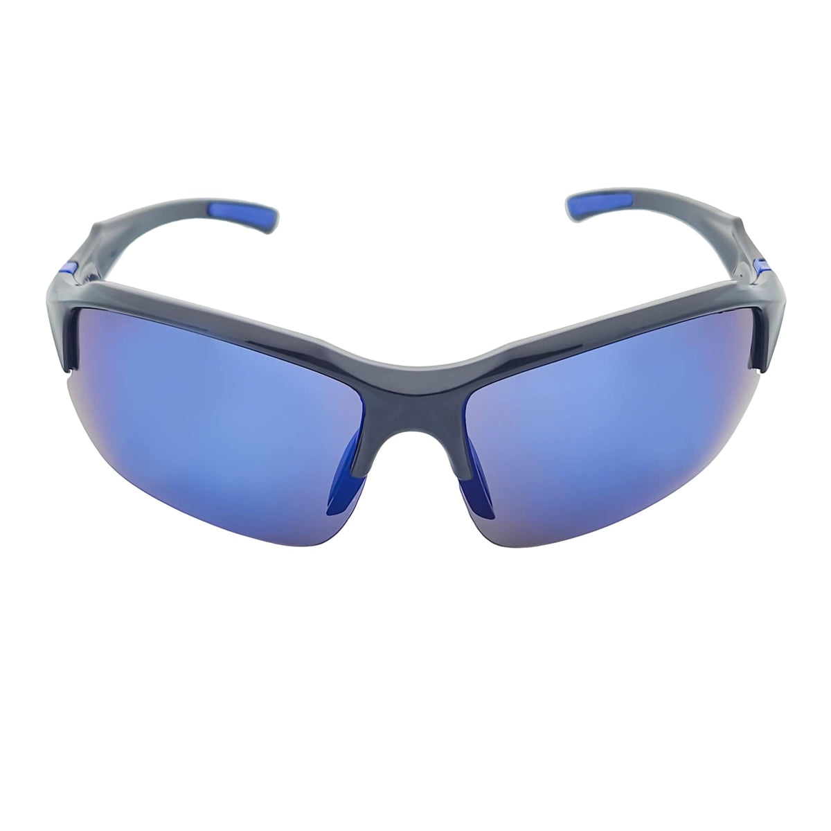 PACIFIC - Polarized Rimless Half Frame Sports Wraparound Sunglasses Gloss Black Blue Mirror