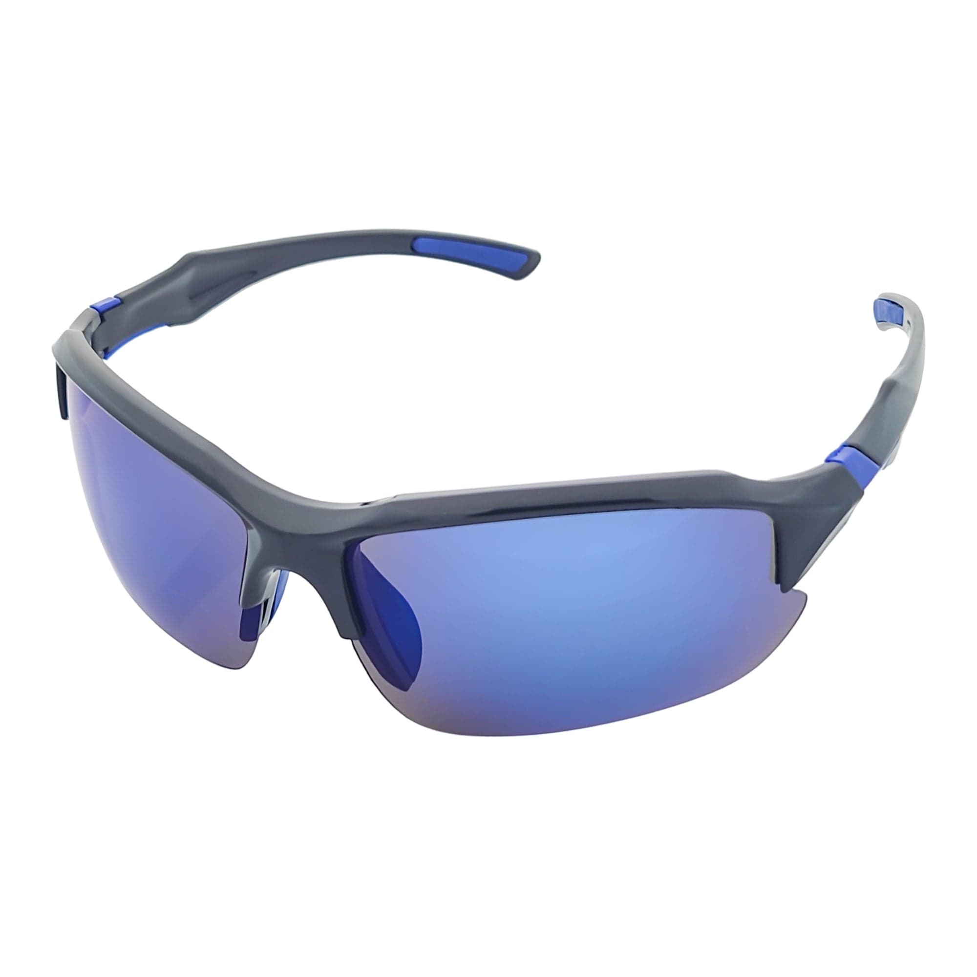 PACIFIC - Polarized Rimless Half Frame Sports Wraparound Sunglasses Gloss Black Blue Mirror
