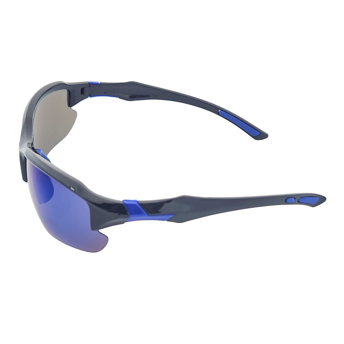 PACIFIC - Polarized Rimless Half Frame Sports Wraparound Sunglasses Gloss Black Blue Mirror