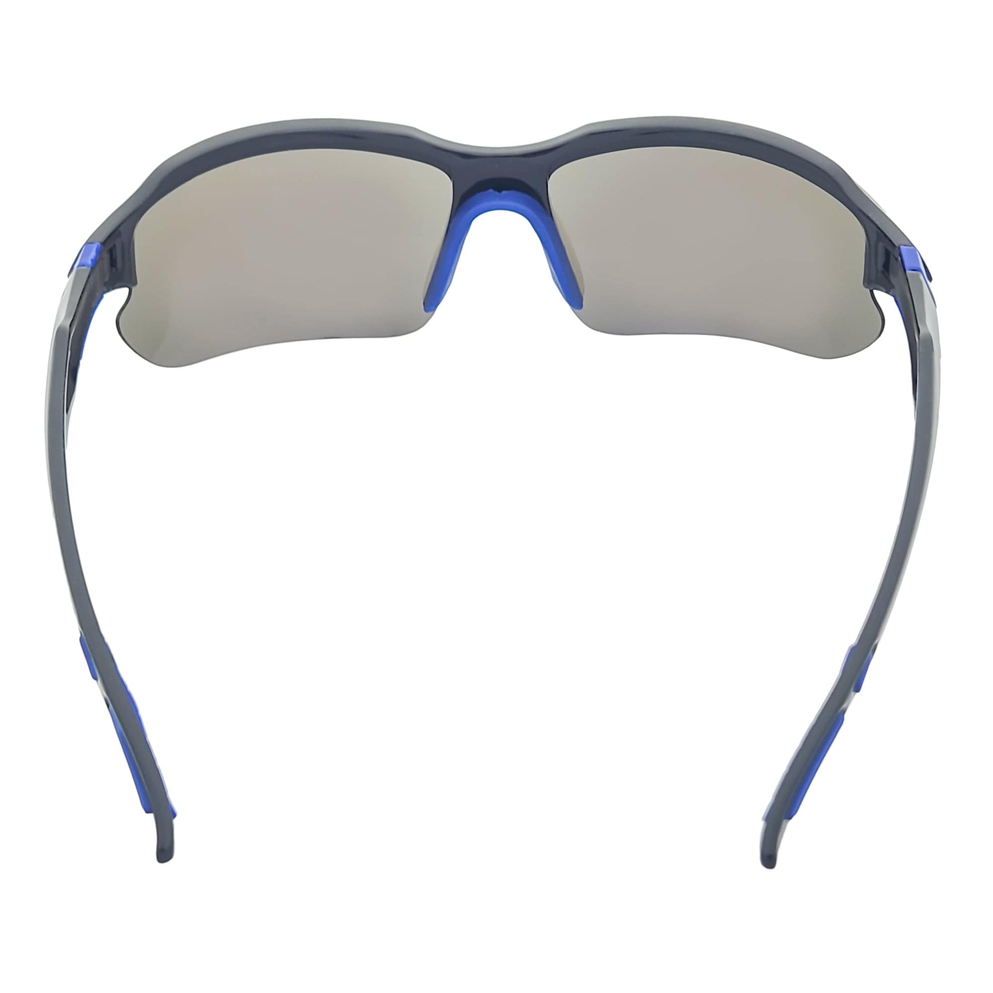 PACIFIC - Polarized Rimless Half Frame Sports Wraparound Sunglasses Gloss Black Blue Mirror