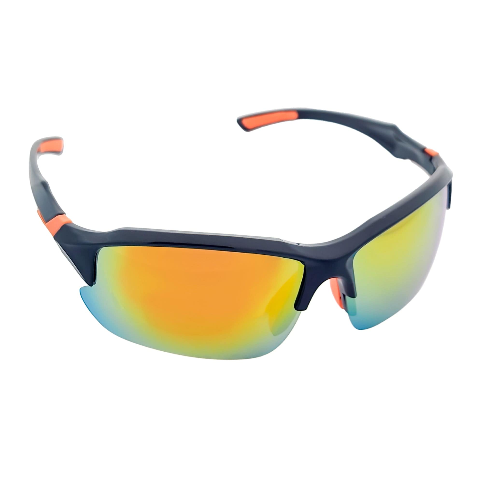 PACIFIC - Polarized Rimless Half Frame Sports Wraparound Sunglasses Gloss Black Orange Mirror