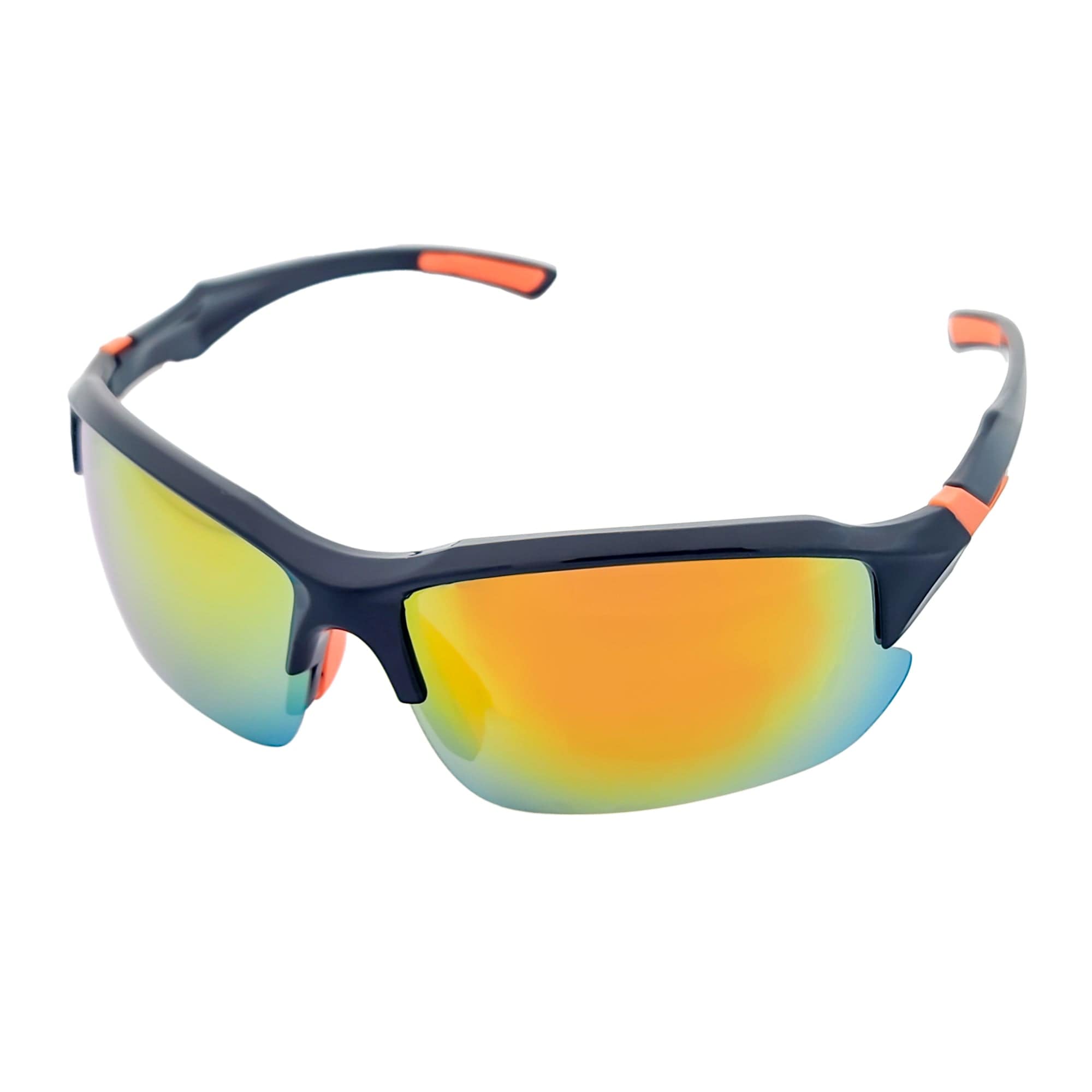PACIFIC - Polarized Rimless Half Frame Sports Wraparound Sunglasses Gloss Black Orange Mirror