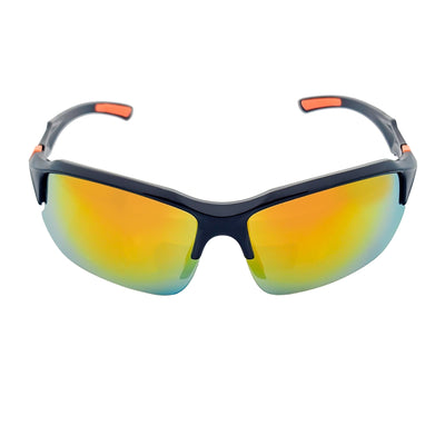PACIFIC - Polarized Rimless Half Frame Sports Wraparound Sunglasses Gloss Black Orange Mirror