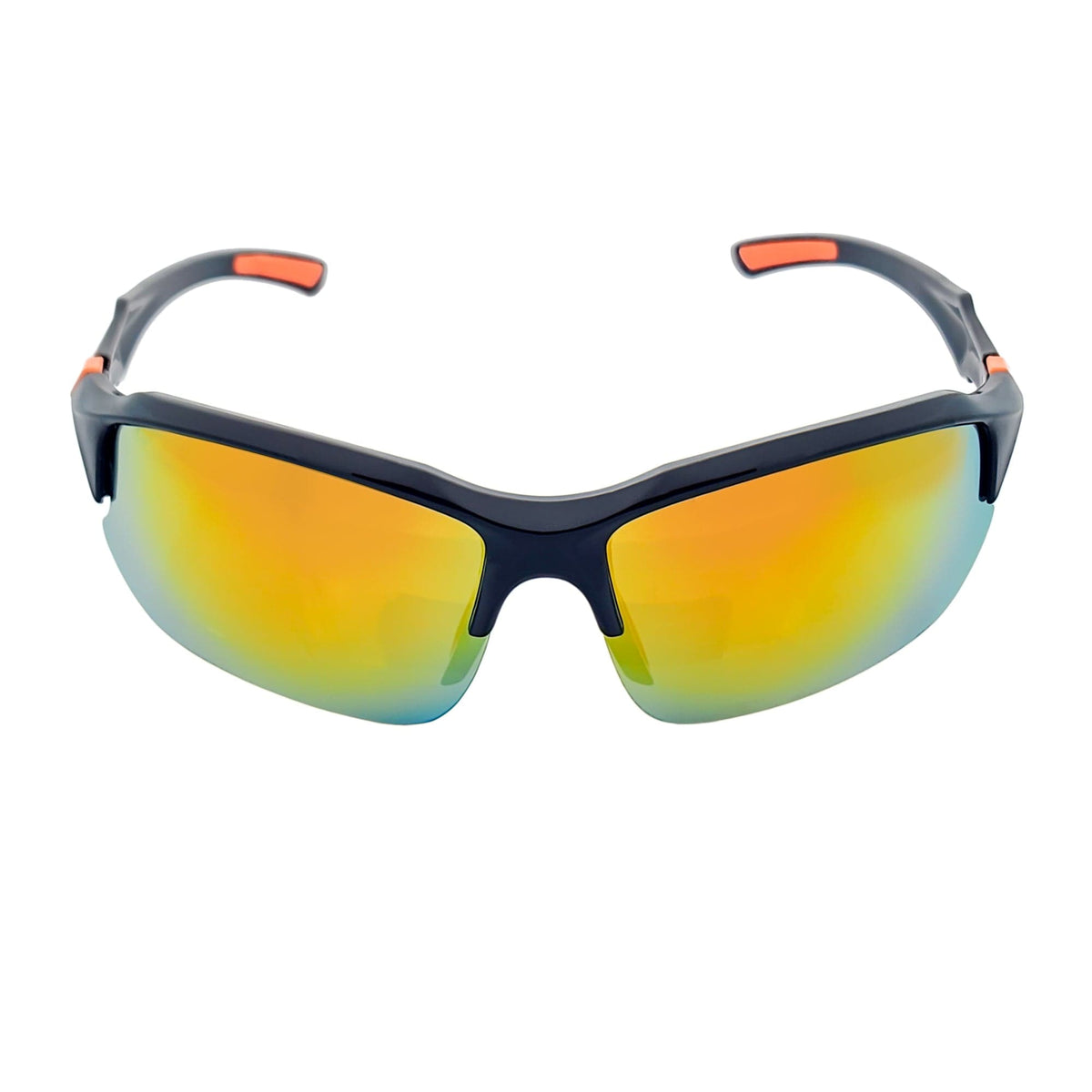 PACIFIC - Polarized Rimless Half Frame Sports Wraparound Sunglasses Gloss Black Orange Mirror