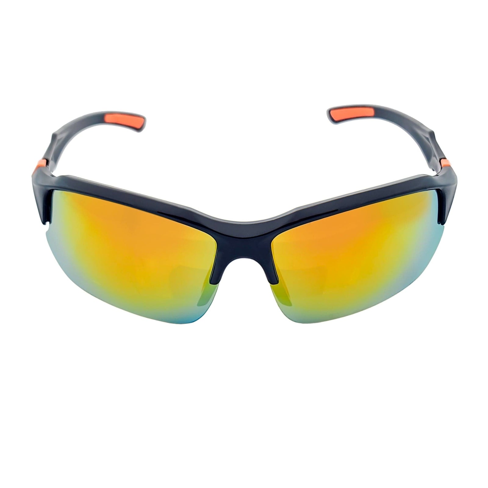 PACIFIC - Polarized Rimless Half Frame Sports Wraparound Sunglasses Gloss Black Orange Mirror