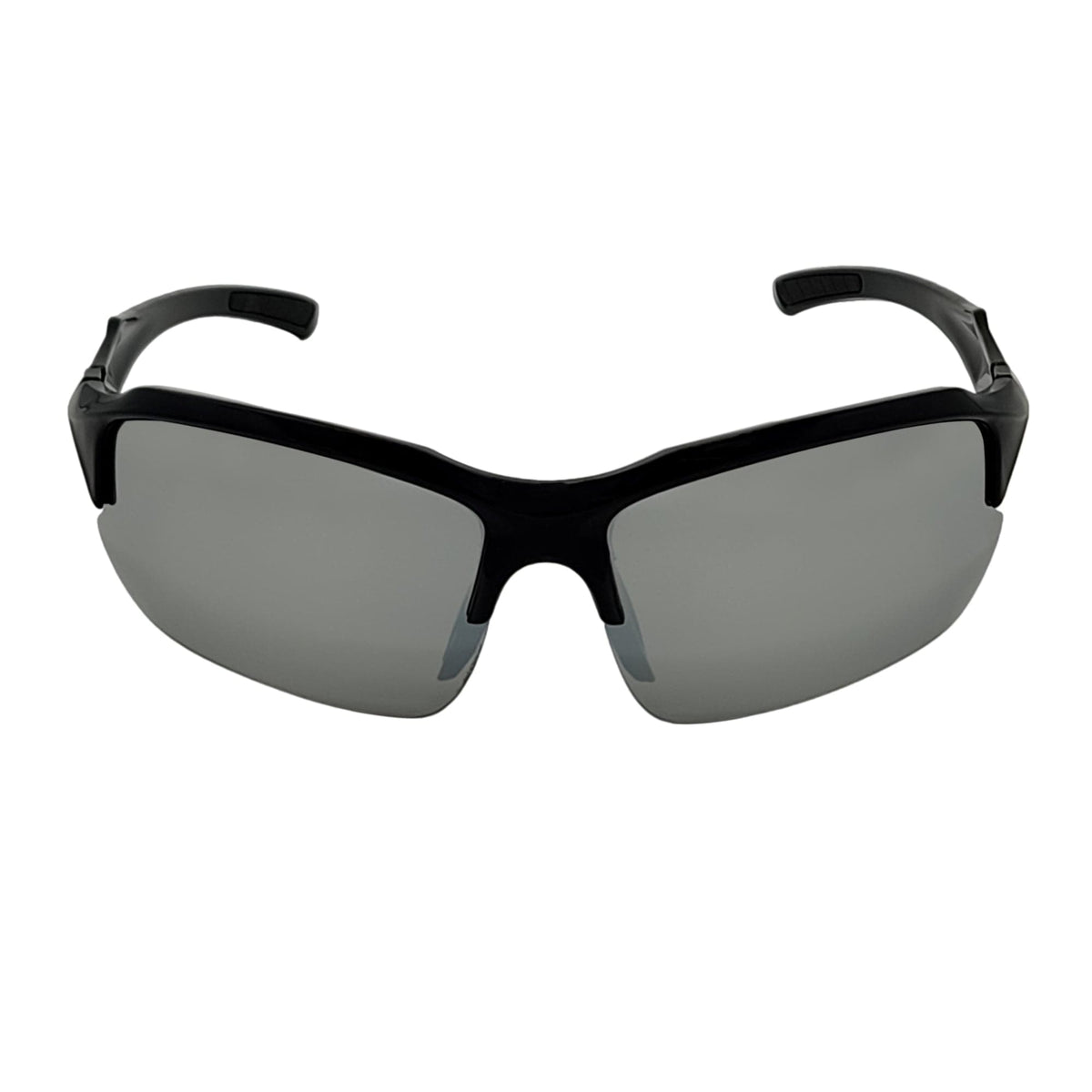 PACIFIC - Polarized Rimless Half Frame Sports Wraparound Sunglasses Gloss Black Silver Mirror