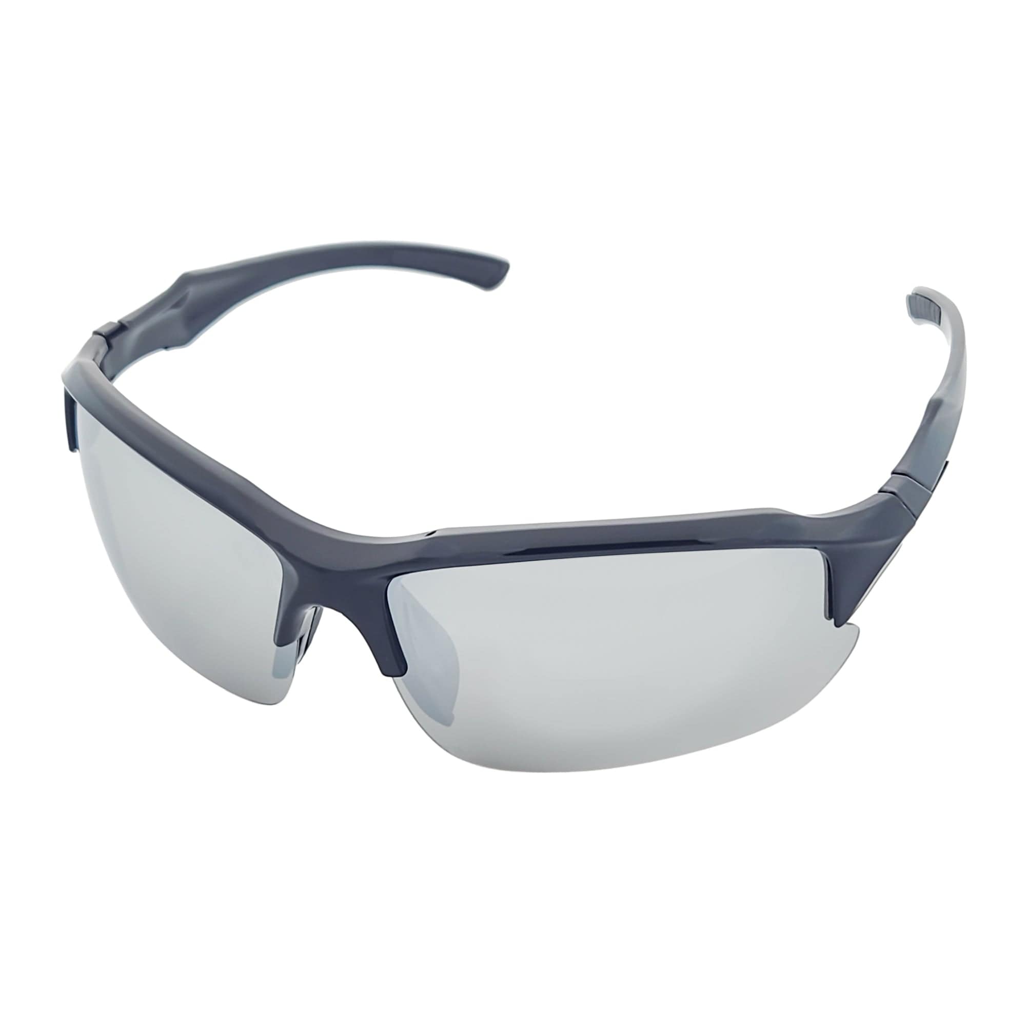 PACIFIC - Polarized Rimless Half Frame Sports Wraparound Sunglasses Gloss Black Silver Mirror