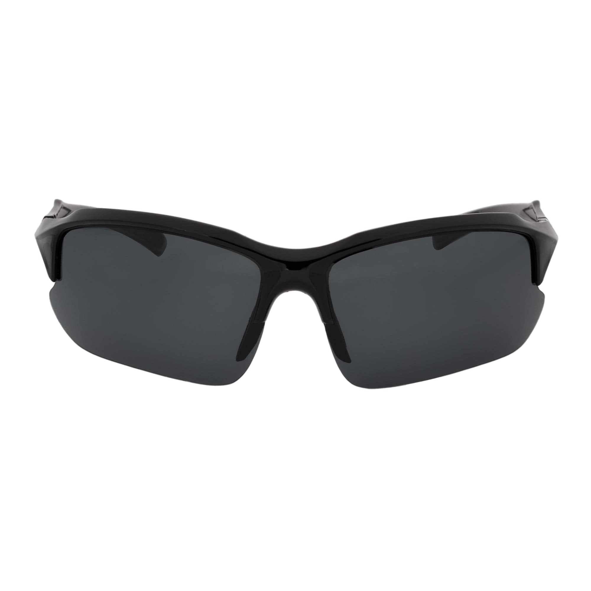 PACIFIC - Polarized Rimless Half Frame Sports Wraparound Sunglasses Gloss Black Smoke