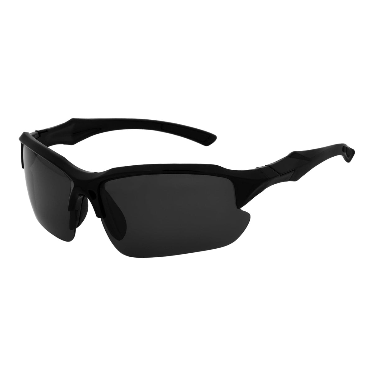 PACIFIC - Polarized Rimless Half Frame Sports Wraparound Sunglasses Gloss Black Smoke