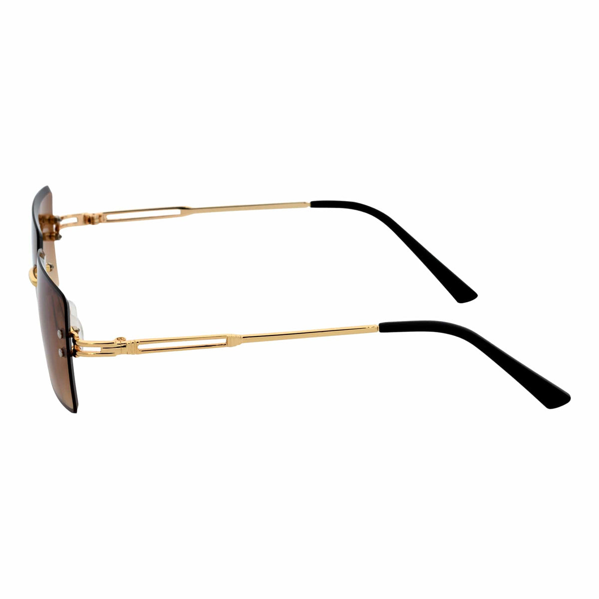 PREMIERE - Luxury 90s Small Metal Rimless Rectangle Sunglasses Gold Amber