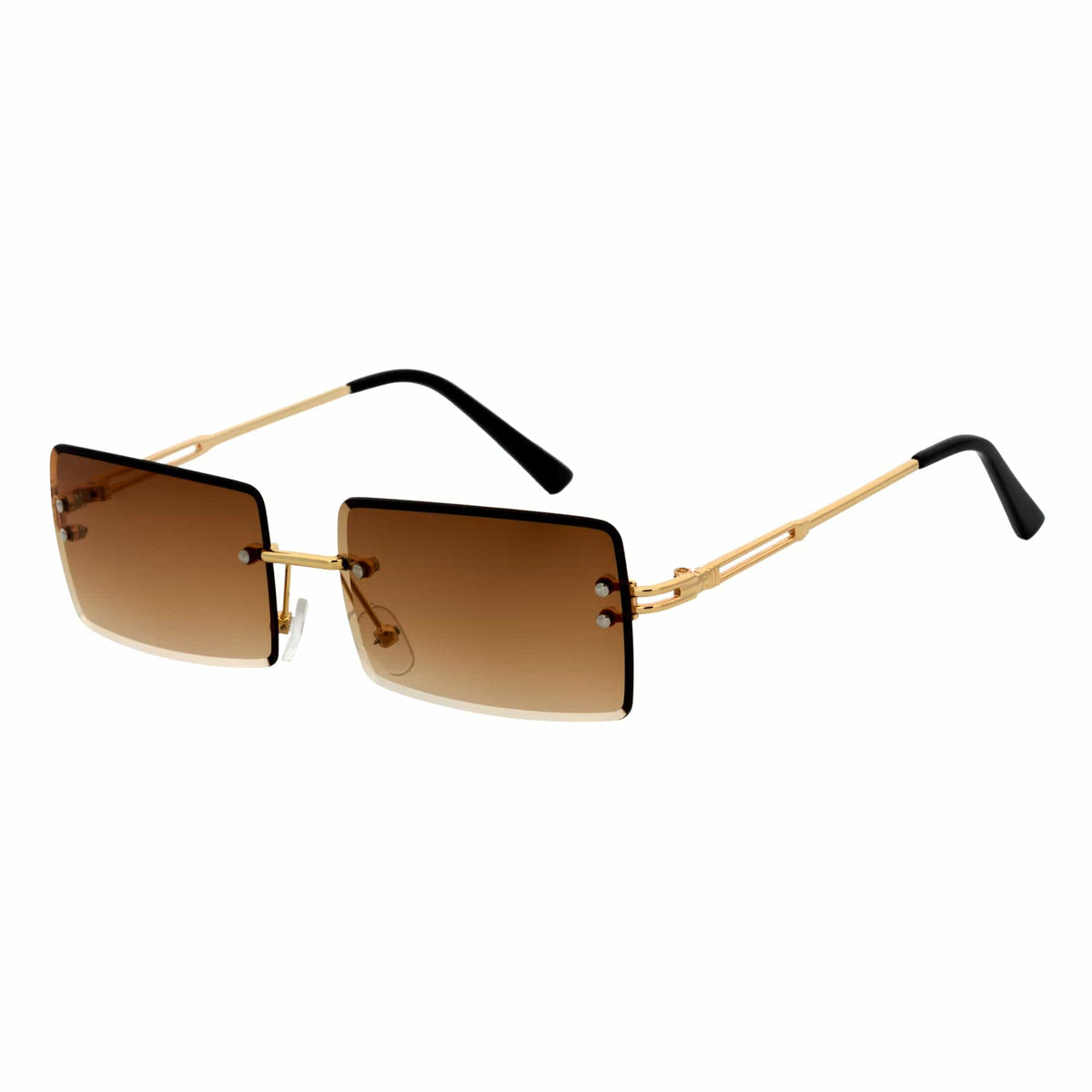 PREMIERE - Luxury 90s Small Metal Rimless Rectangle Sunglasses Gold Amber - Morspecs M1035-1