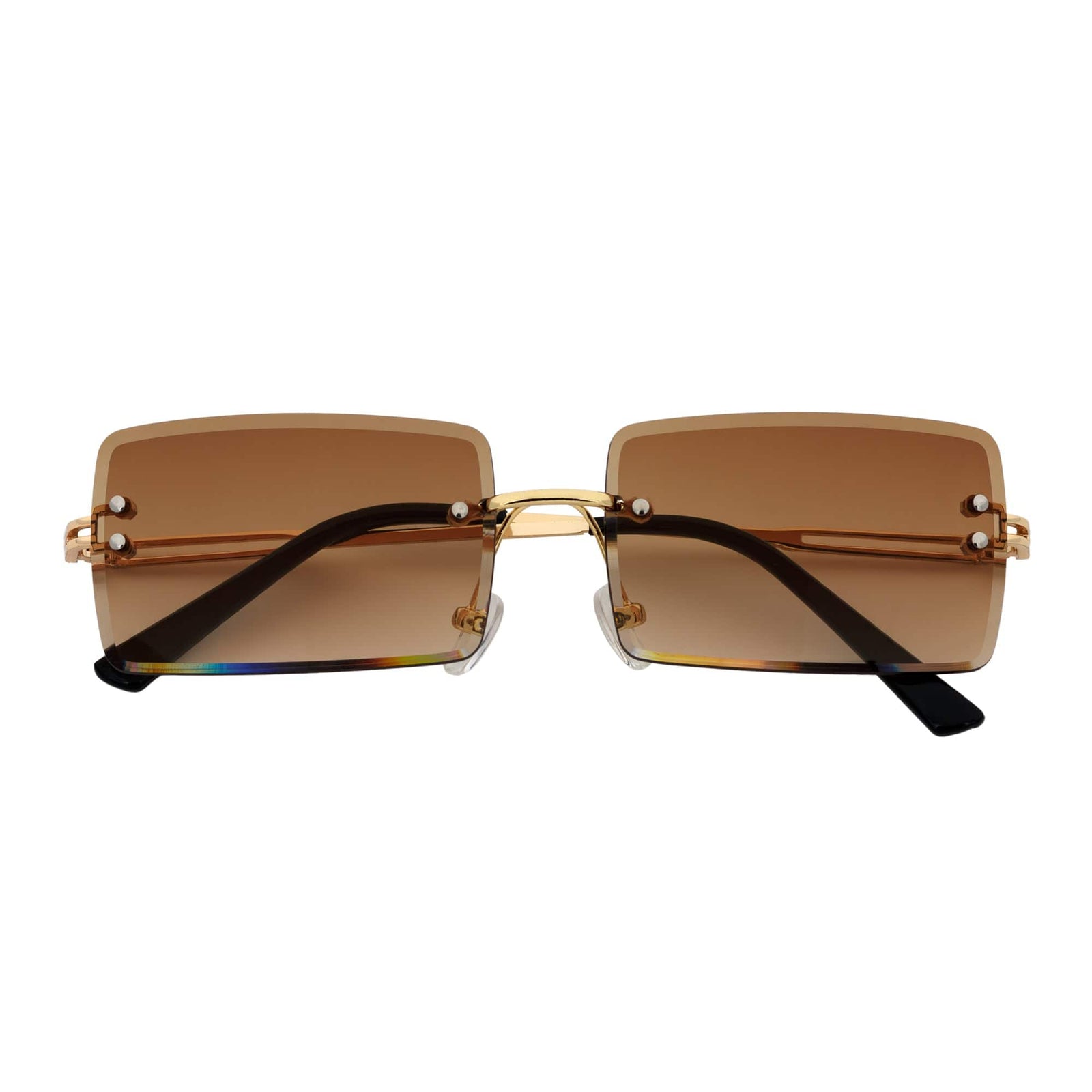 PREMIERE - Luxury 90s Small Metal Rimless Rectangle Sunglasses Gold Amber