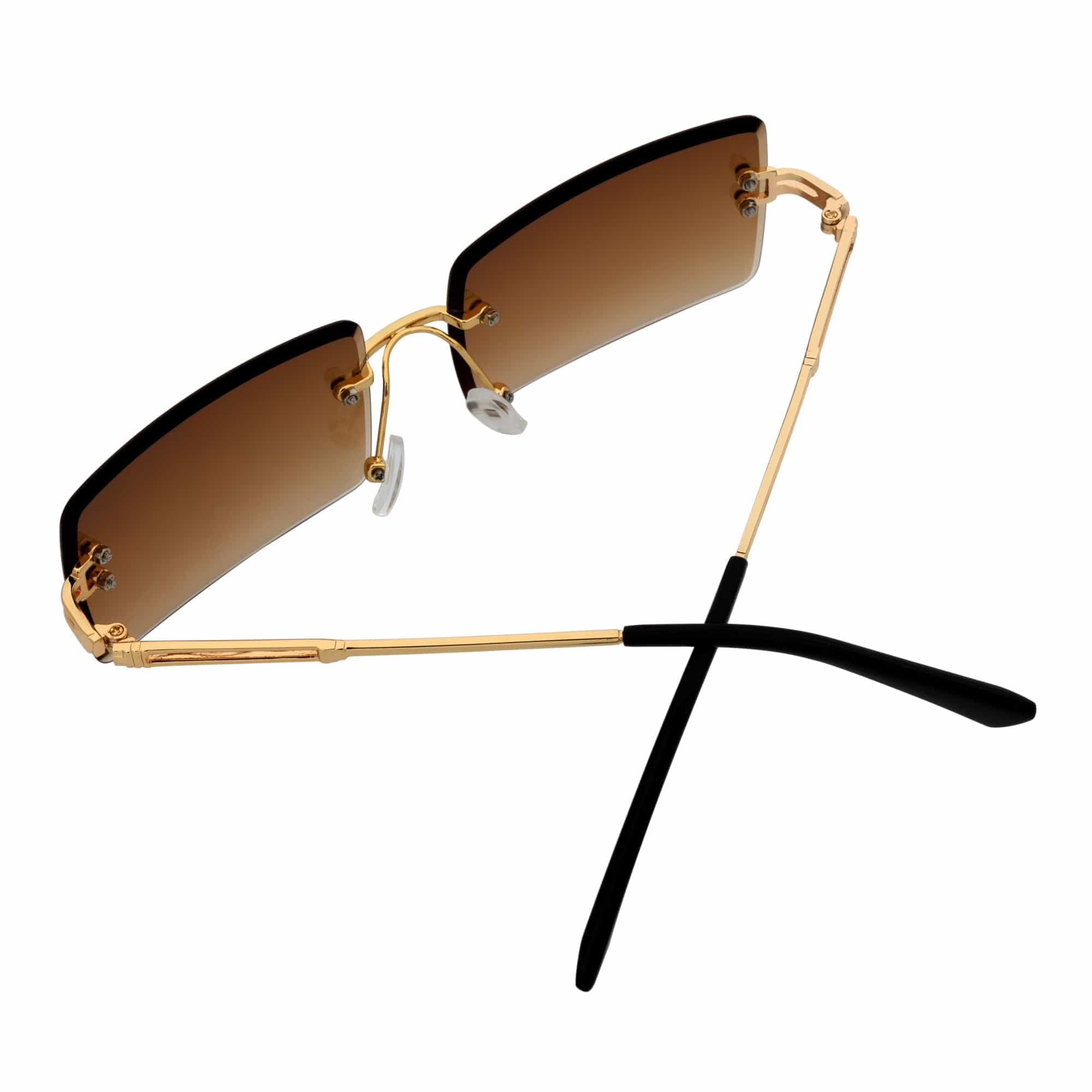 PREMIERE - Luxury 90s Small Metal Rimless Rectangle Sunglasses Gold Amber