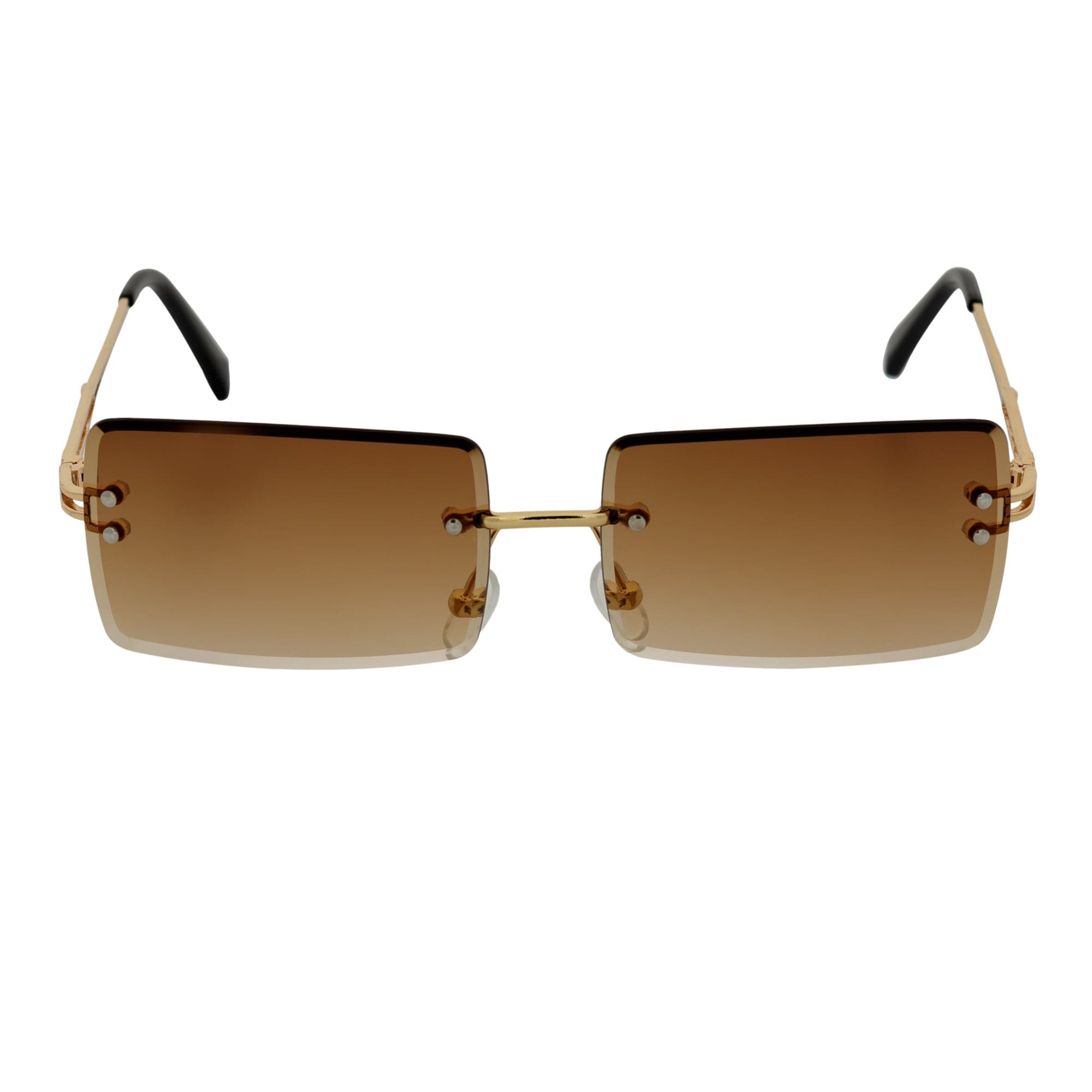 PREMIERE - Luxury 90s Small Metal Rimless Rectangle Sunglasses Gold Amber