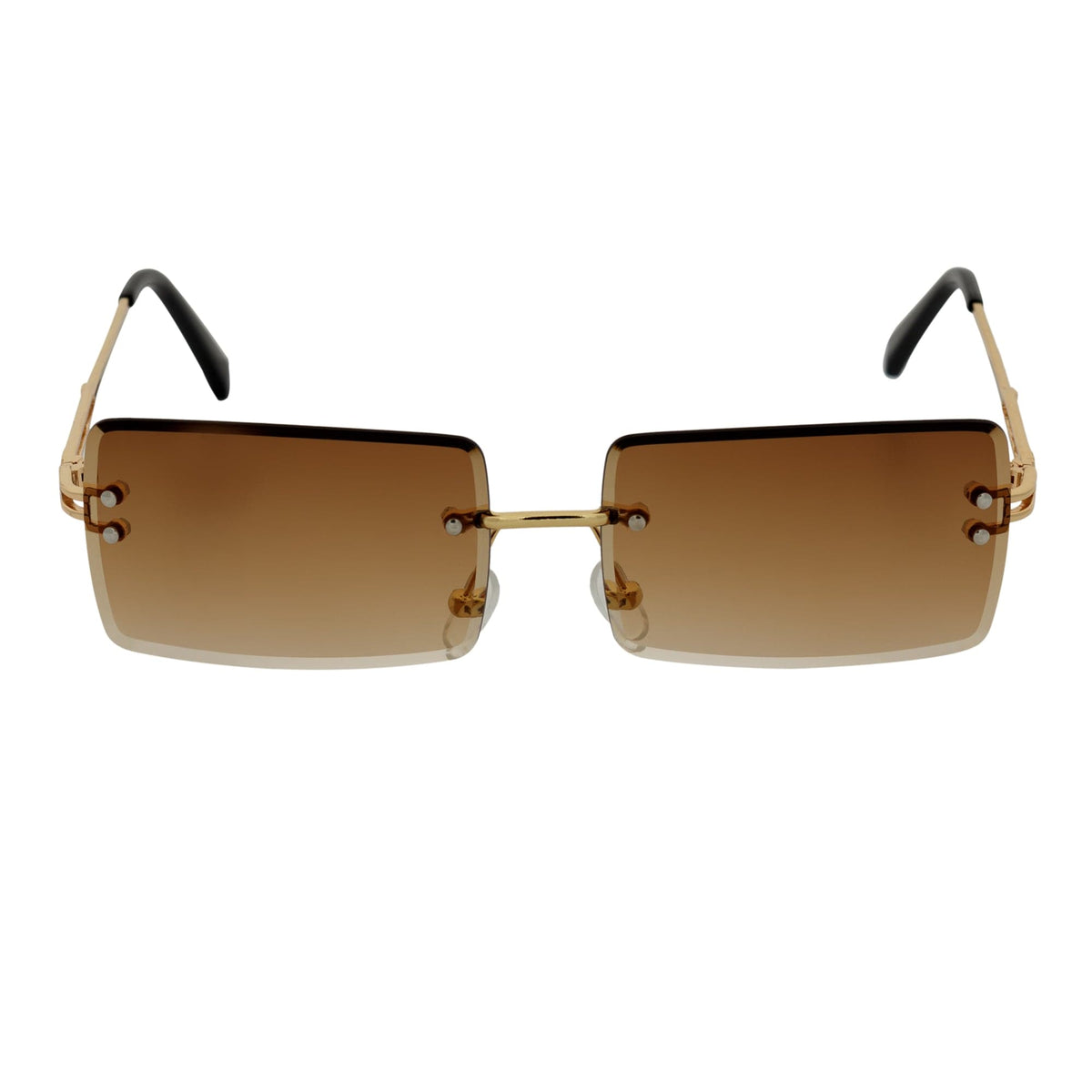 PREMIERE - Luxury 90s Small Metal Rimless Rectangle Sunglasses Gold Amber