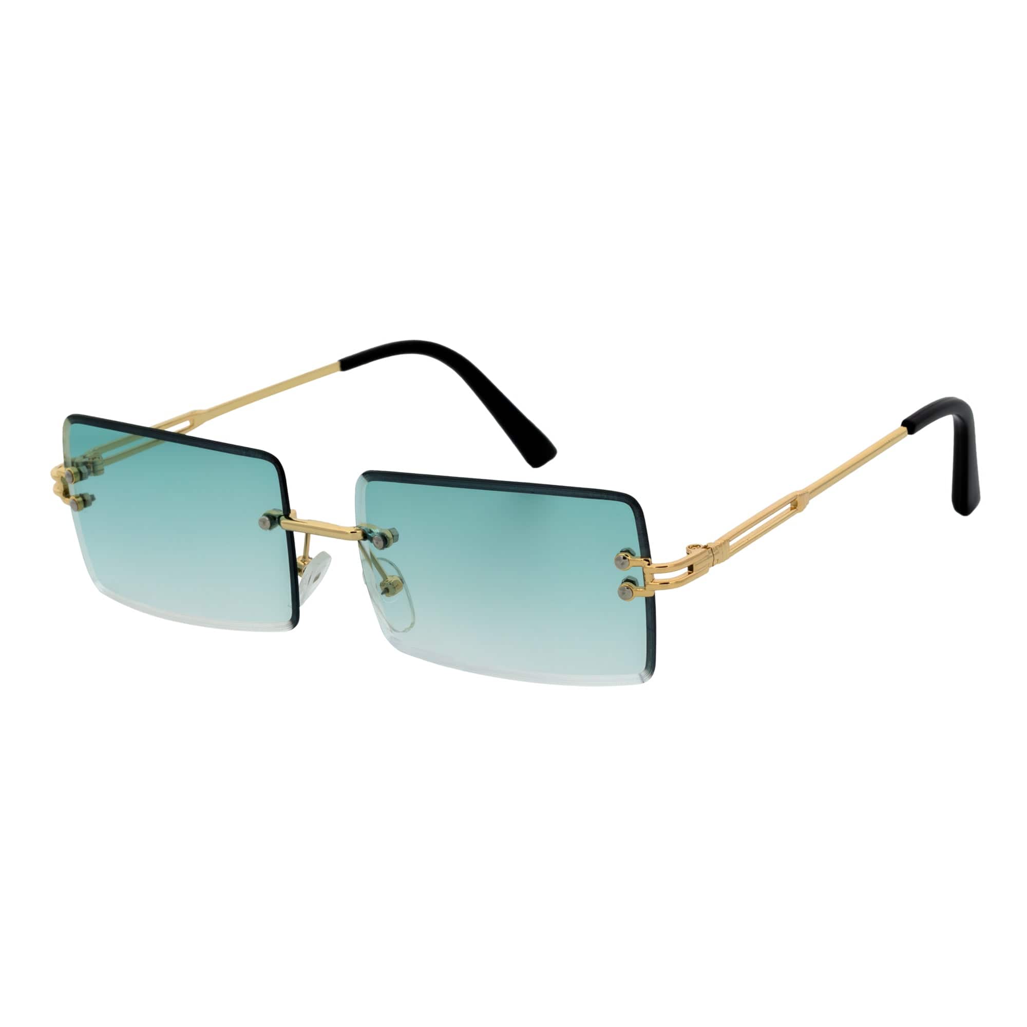 PREMIERE - Luxury 90s Small Metal Rimless Rectangle Sunglasses Gold Green Tint