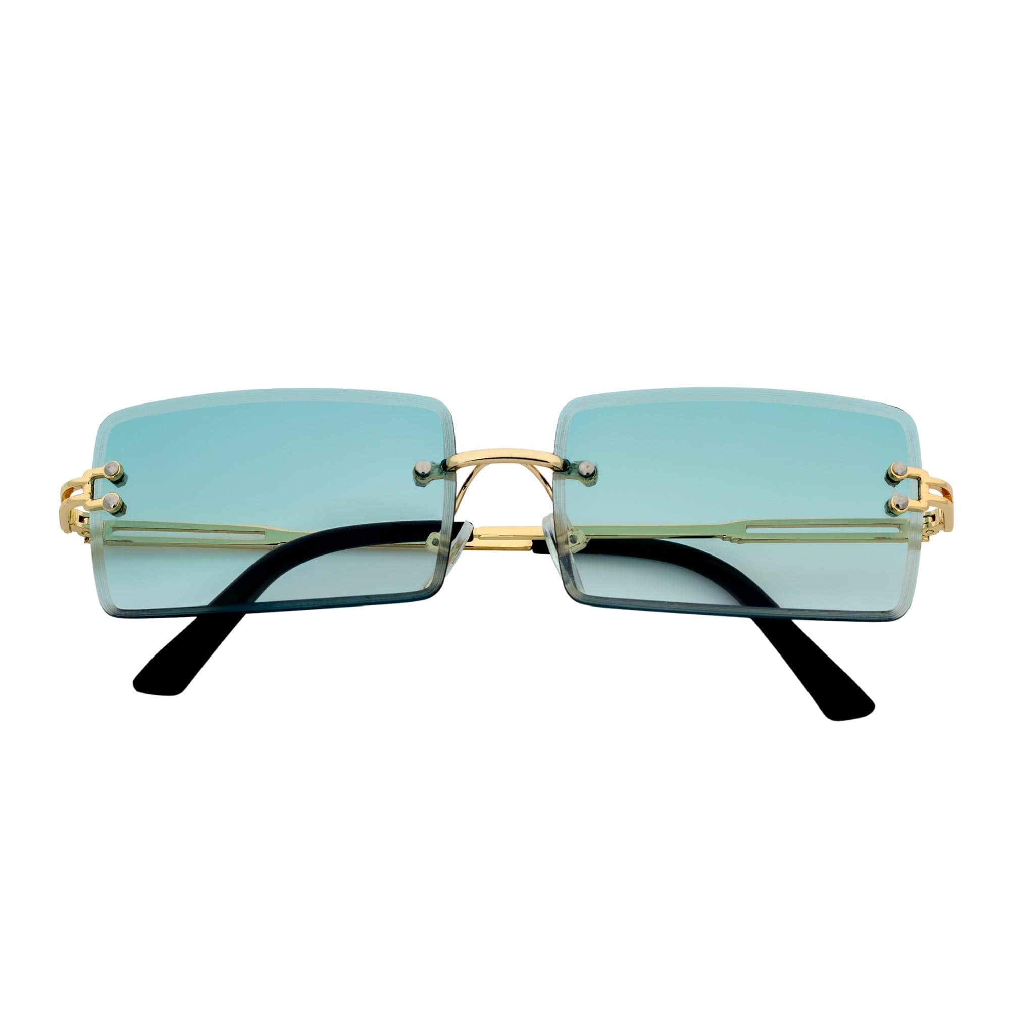 PREMIERE - Luxury 90s Small Metal Rimless Rectangle Sunglasses Gold Green Tint