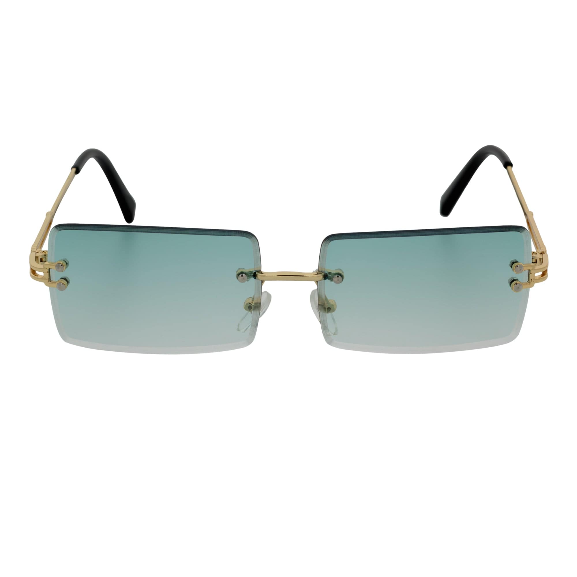 PREMIERE - Luxury 90s Small Metal Rimless Rectangle Sunglasses Gold Green Tint
