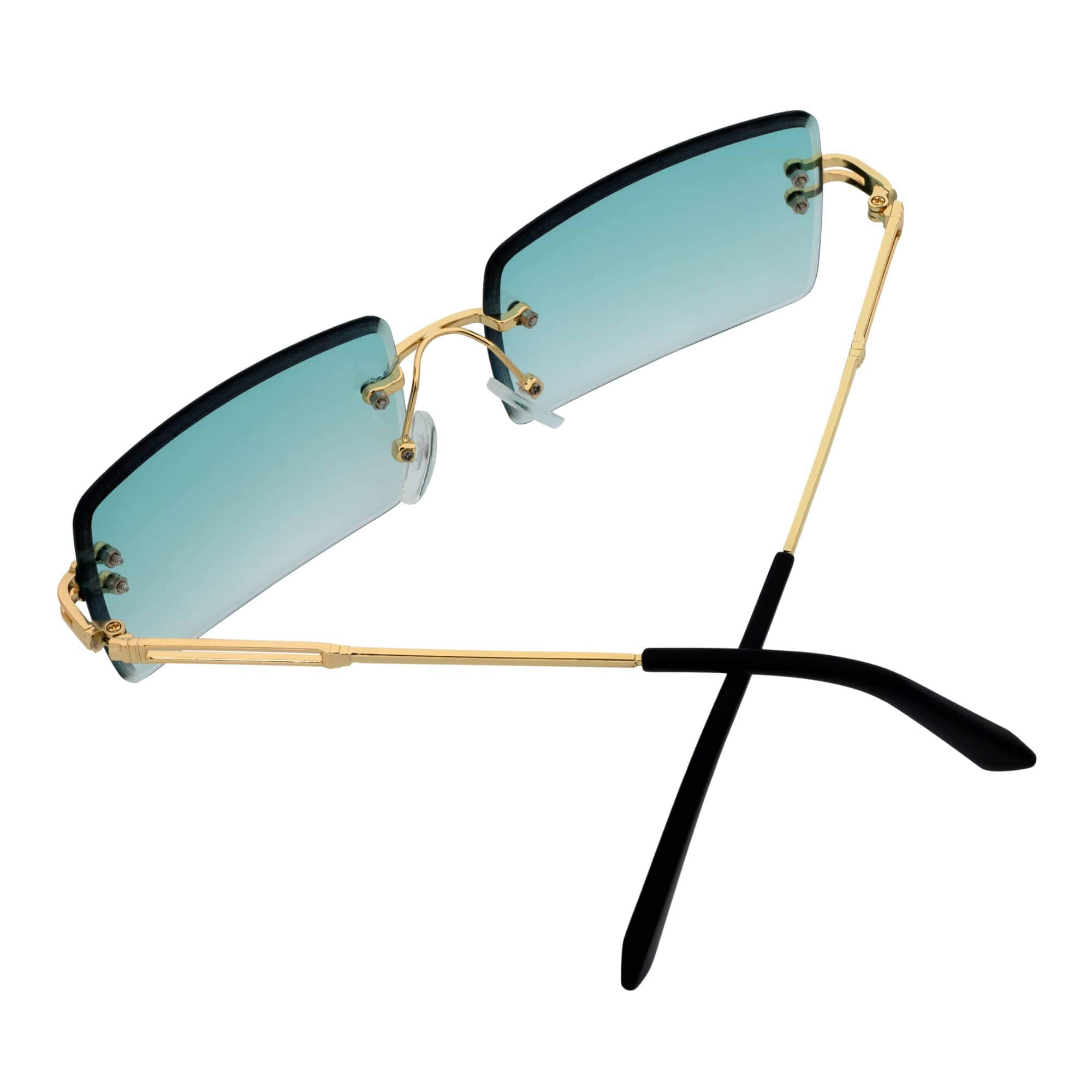 PREMIERE - Luxury 90s Small Metal Rimless Rectangle Sunglasses Gold Green Tint