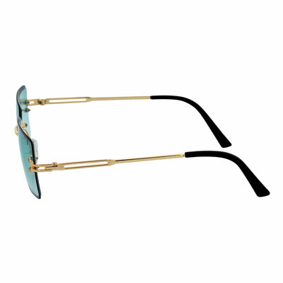 PREMIERE - Luxury 90s Small Metal Rimless Rectangle Sunglasses Gold Green Tint