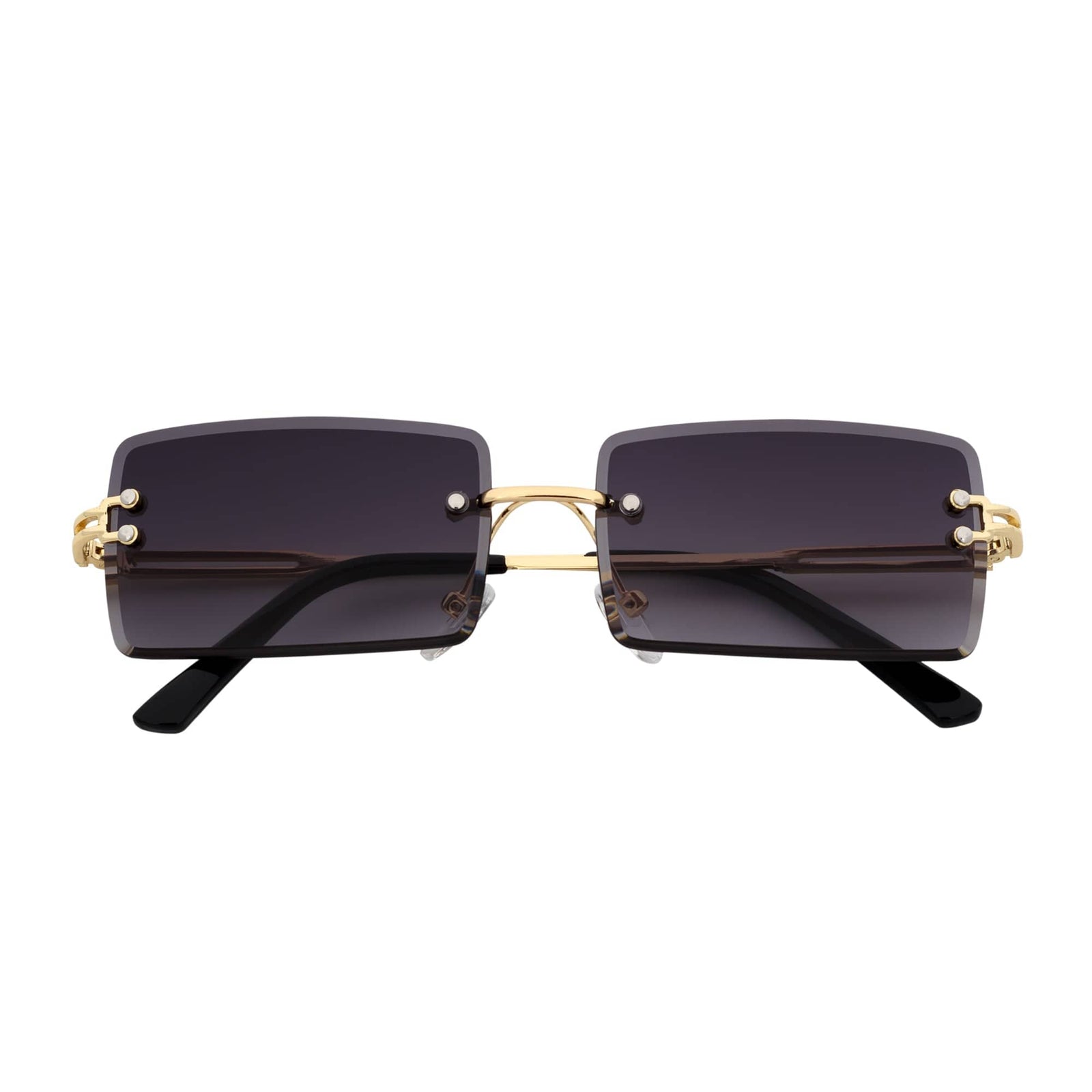 PREMIERE - Luxury 90s Small Metal Rimless Rectangle Sunglasses Gold Lavender