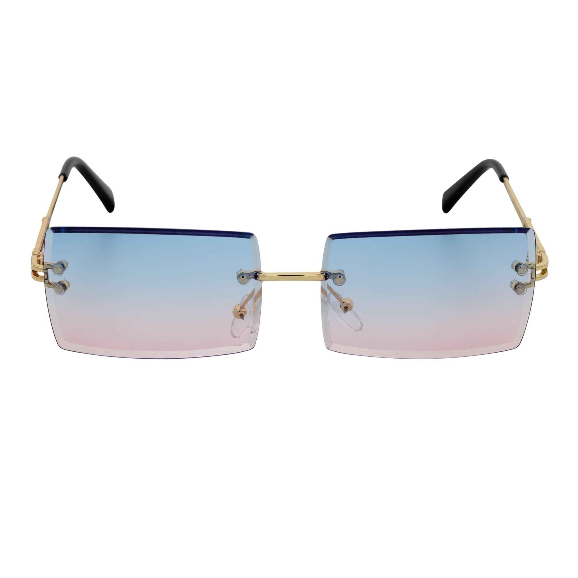 PREMIERE - Luxury 90s Small Metal Rimless Rectangle Sunglasses Gold Pink - Blue