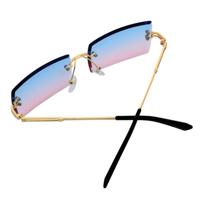 PREMIERE - Luxury 90s Small Metal Rimless Rectangle Sunglasses Gold Pink - Blue