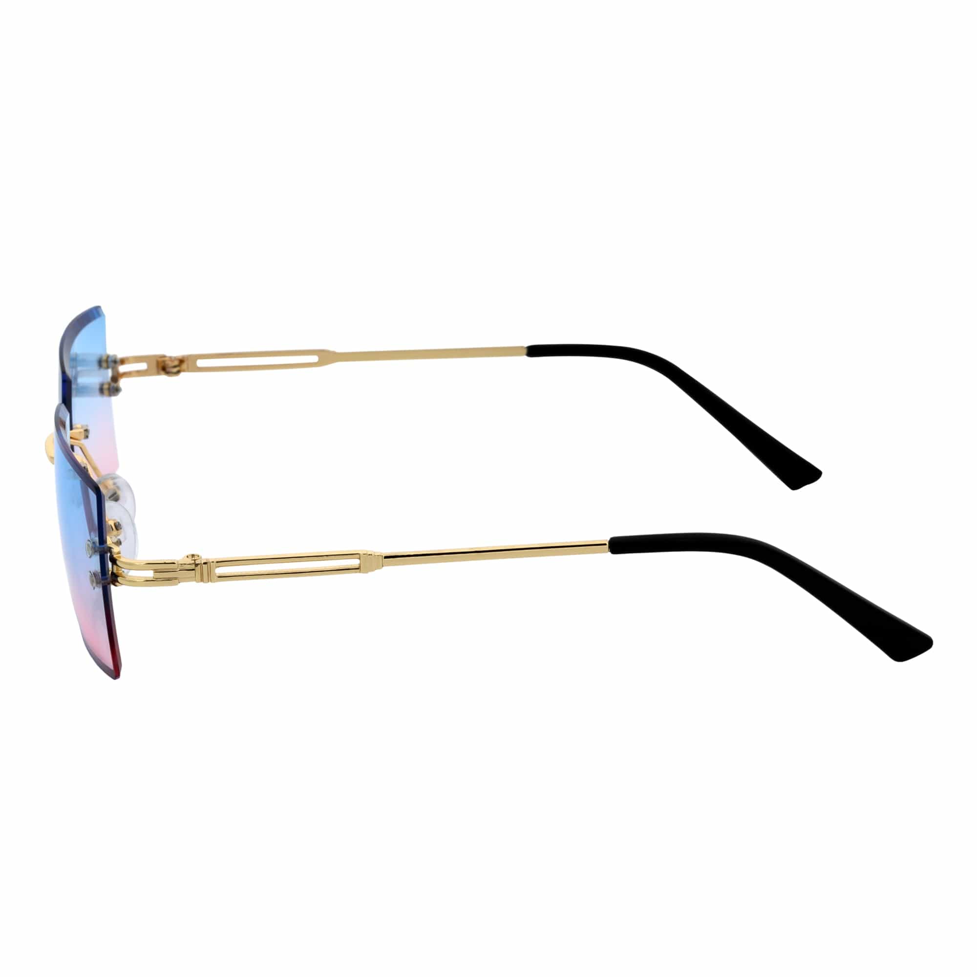 PREMIERE - Luxury 90s Small Metal Rimless Rectangle Sunglasses Gold Pink - Blue - Morspecs M1035-5