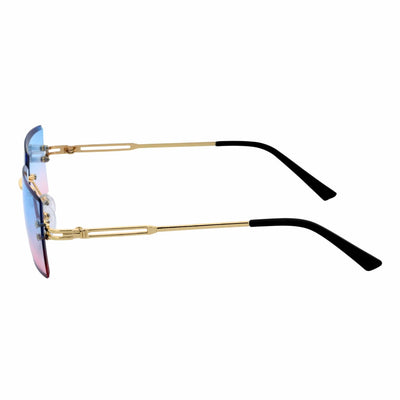 PREMIERE - Luxury 90s Small Metal Rimless Rectangle Sunglasses Gold Pink - Blue - Morspecs M1035-5