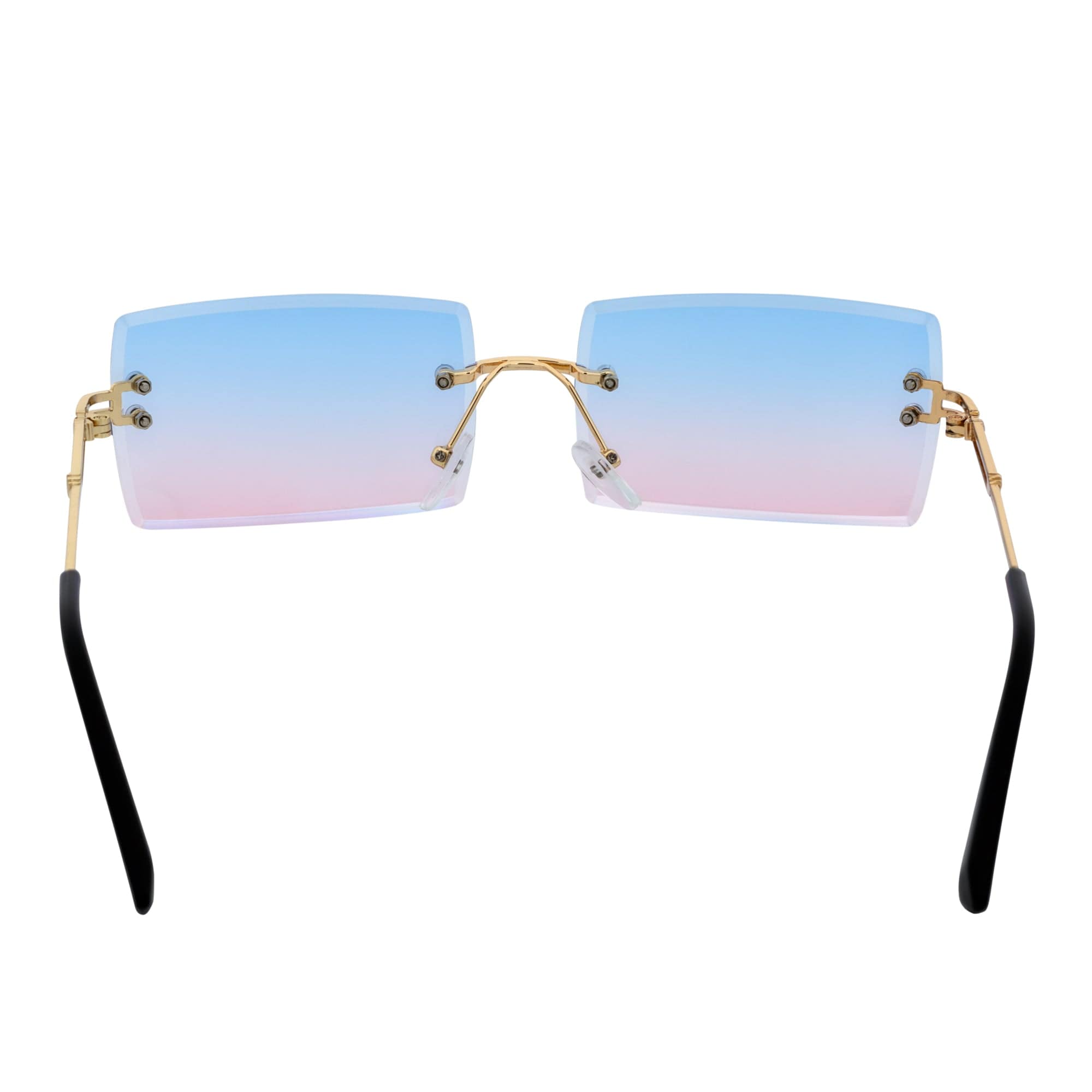 PREMIERE - Luxury 90s Small Metal Rimless Rectangle Sunglasses Gold Pink - Blue