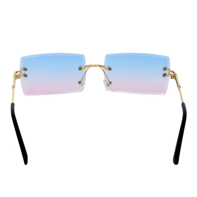 PREMIERE - Luxury 90s Small Metal Rimless Rectangle Sunglasses Gold Pink - Blue