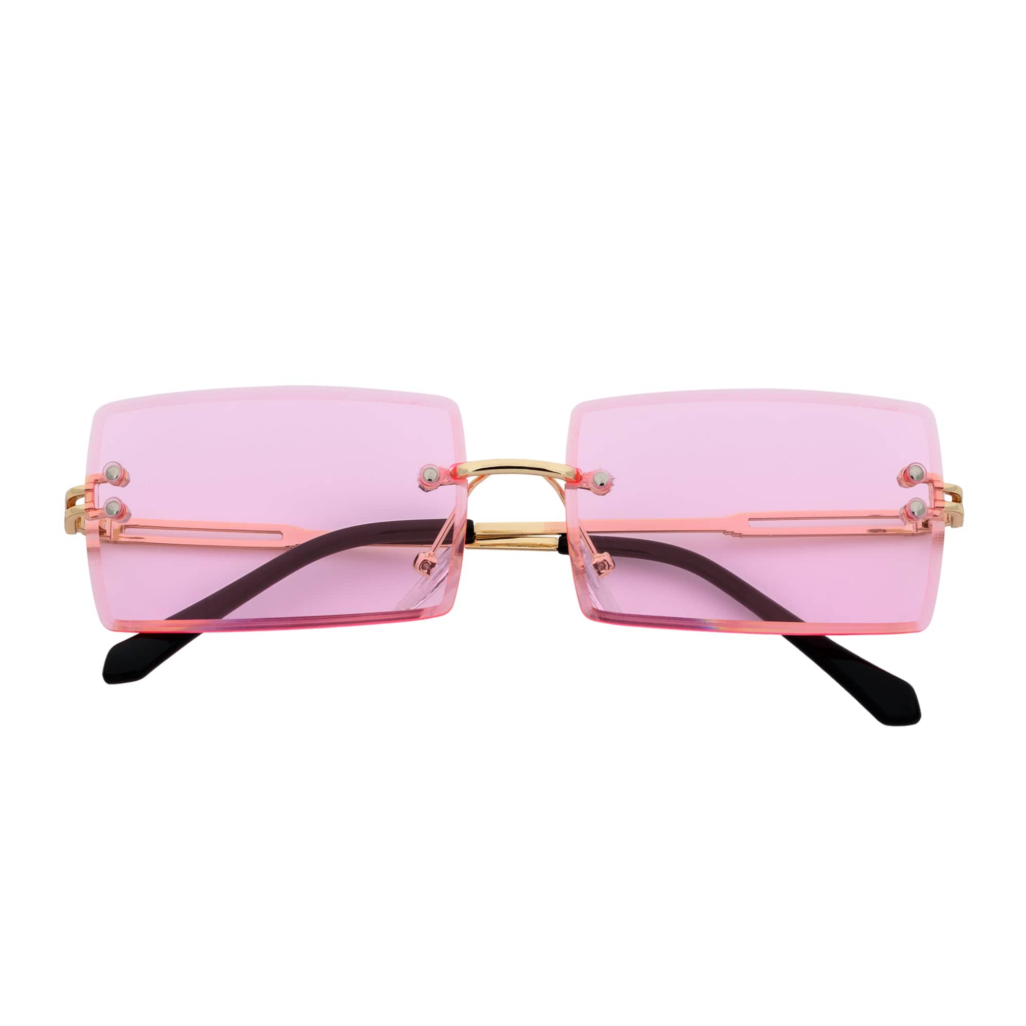 PREMIERE - Luxury 90s Small Metal Rimless Rectangle Sunglasses Gold Pink Tint