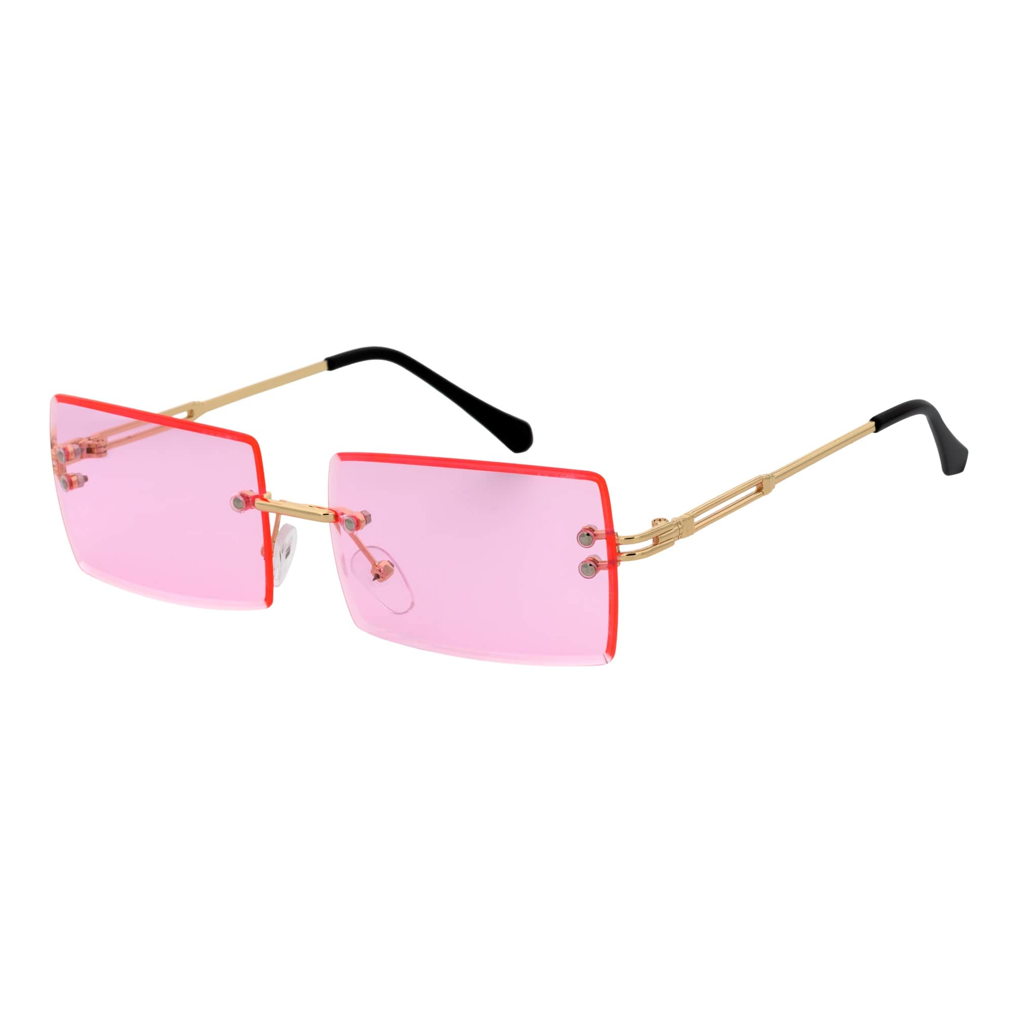 PREMIERE - Luxury 90s Small Metal Rimless Rectangle Sunglasses Gold Pink Tint
